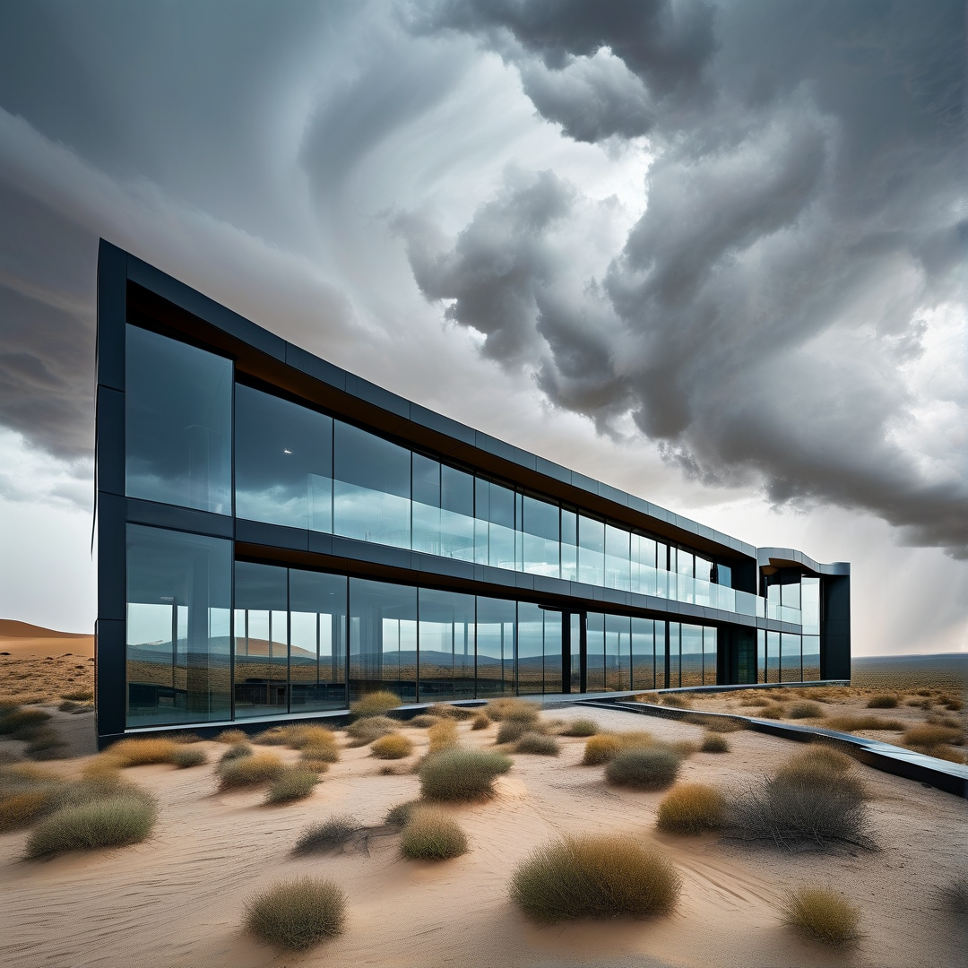 Modern Glass House in Desert
