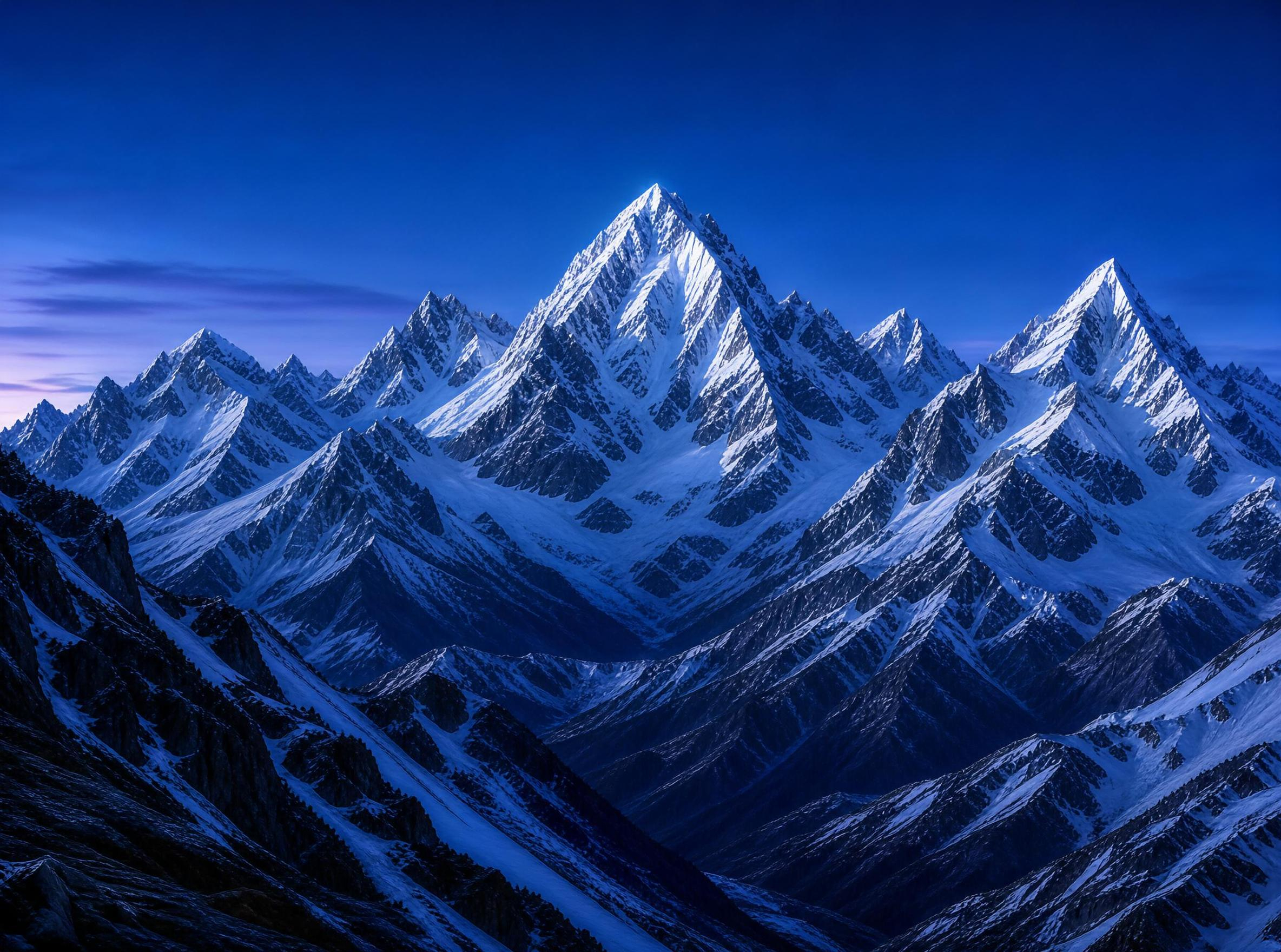 Snowy Peaks at Blue Hour