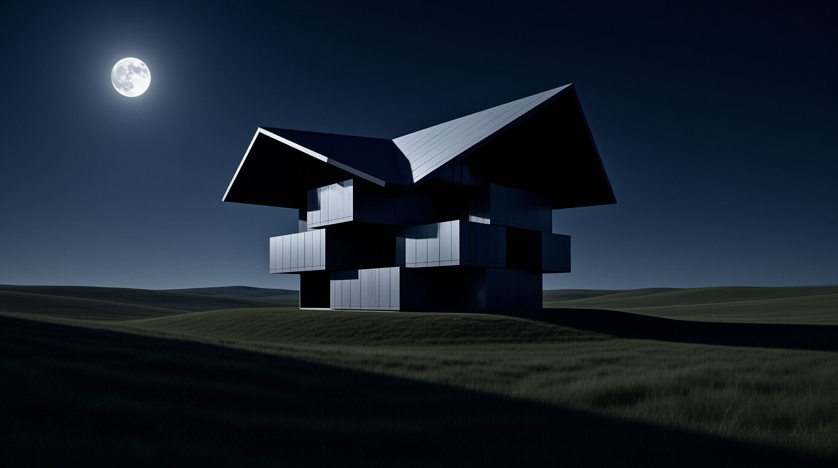Geometric House Under Moon