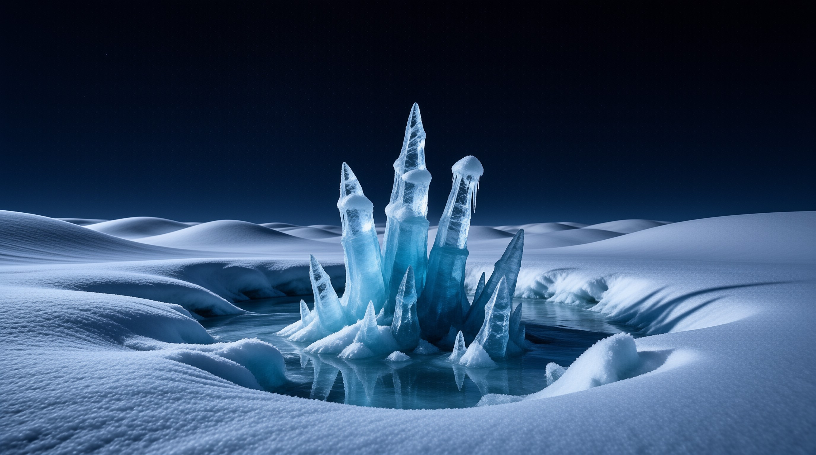 Ice Spires in Snowy Landscape