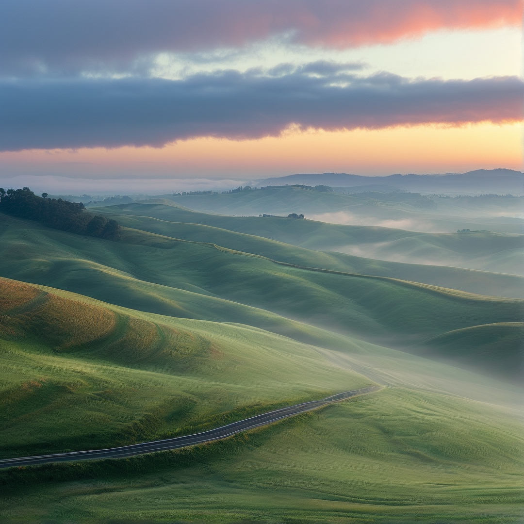 Rolling Green Hills at Sunrise