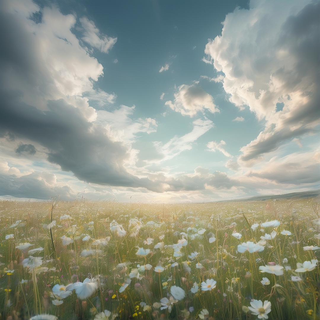 Dreamy Field of White Flowers