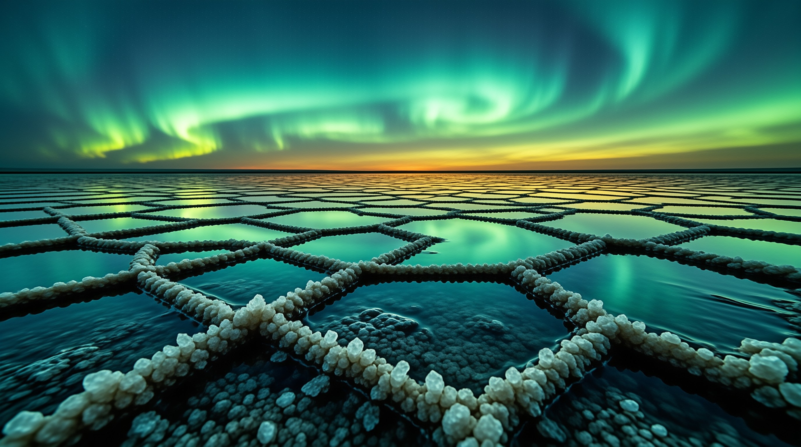 Hexagonal Aurora Landscape
