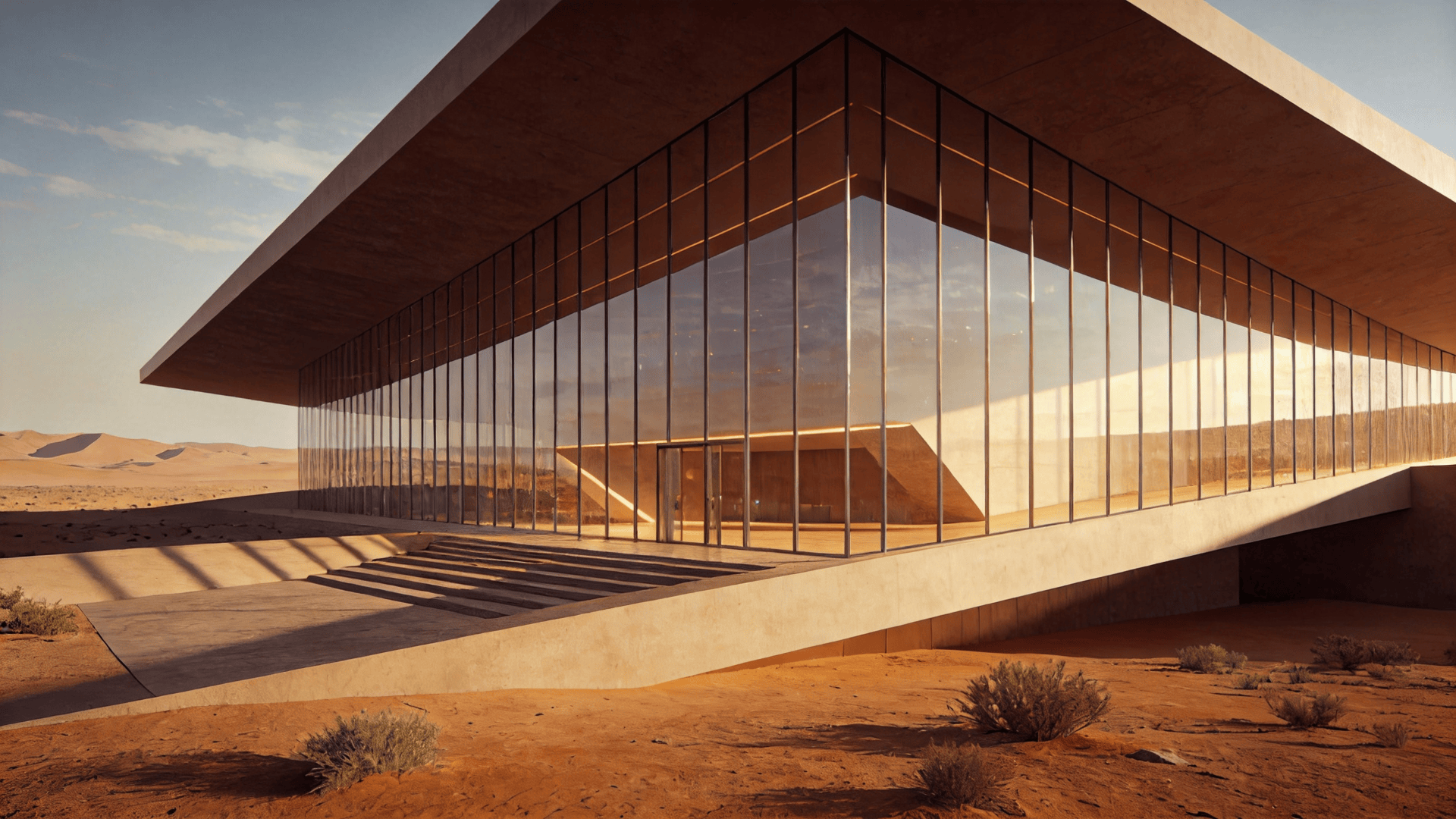 Cultural Center with Glass Curtain Wall — Desert Plain