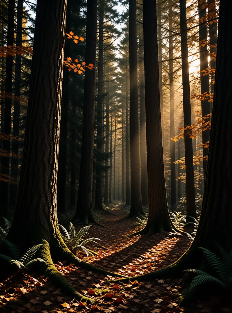 Sunlit Autumn Forest Trail