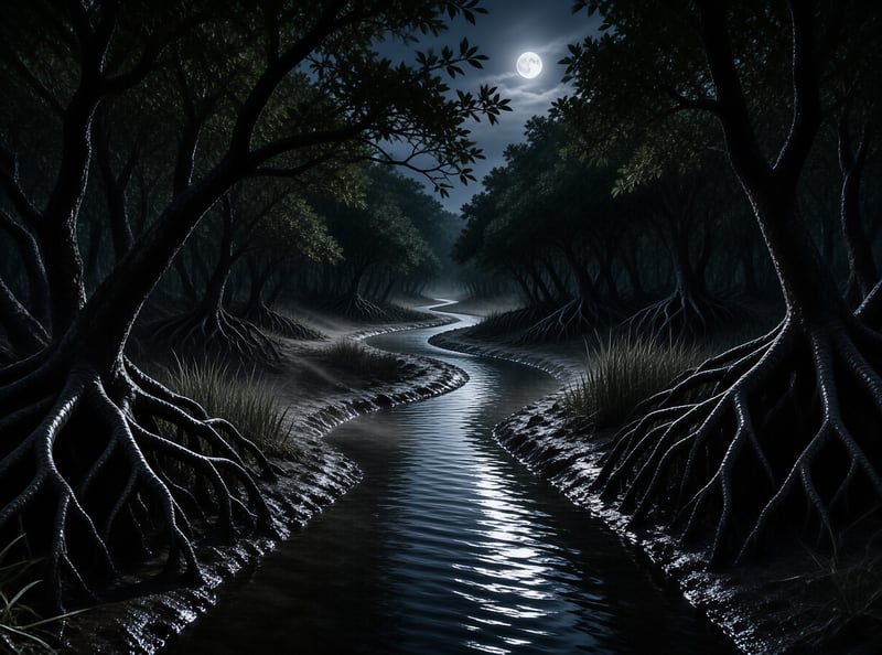 Moonlit River in Forest