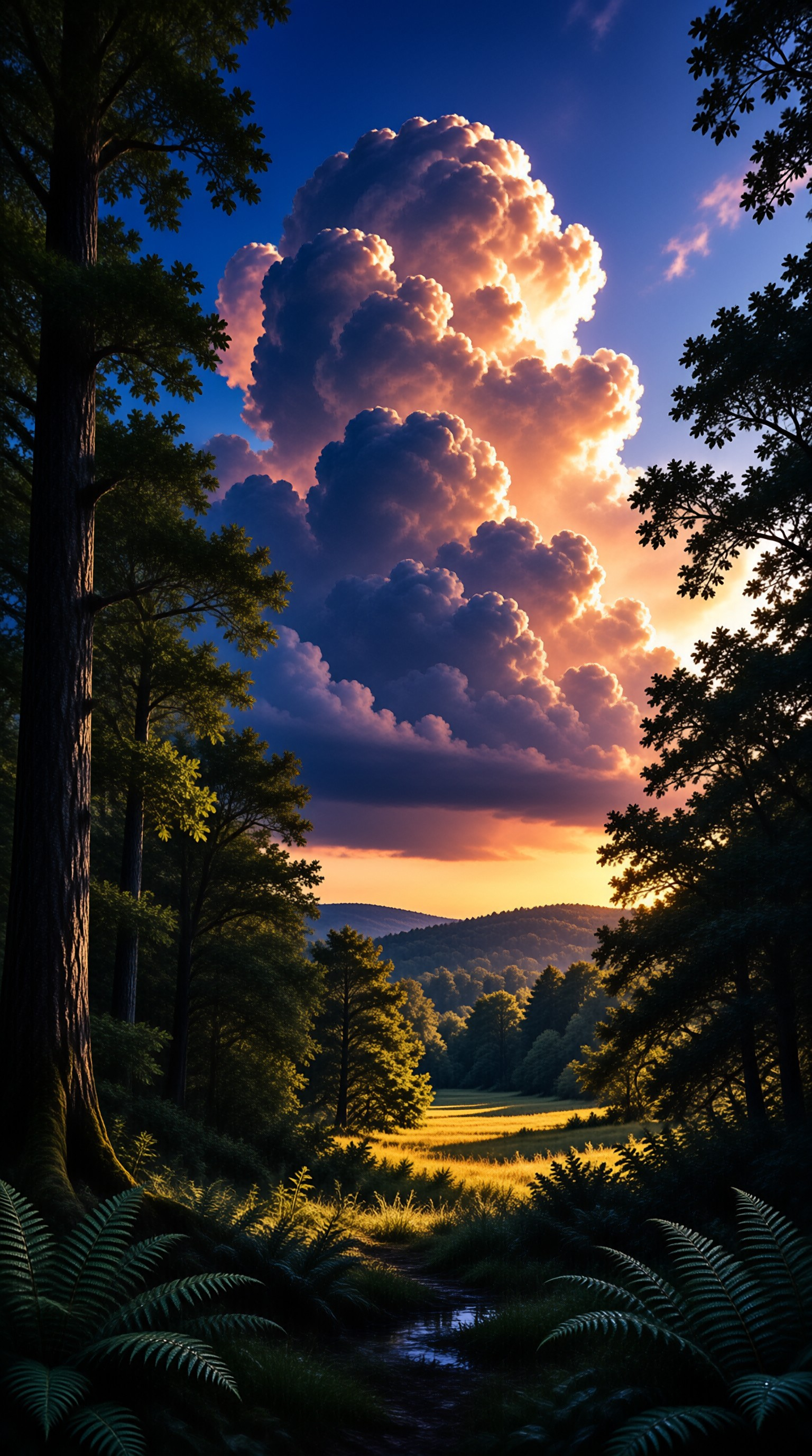 Sunlit Forest Path at Sunset