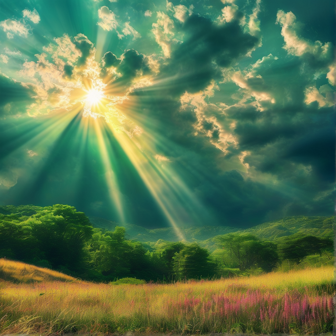 Golden Rays Over Green Field