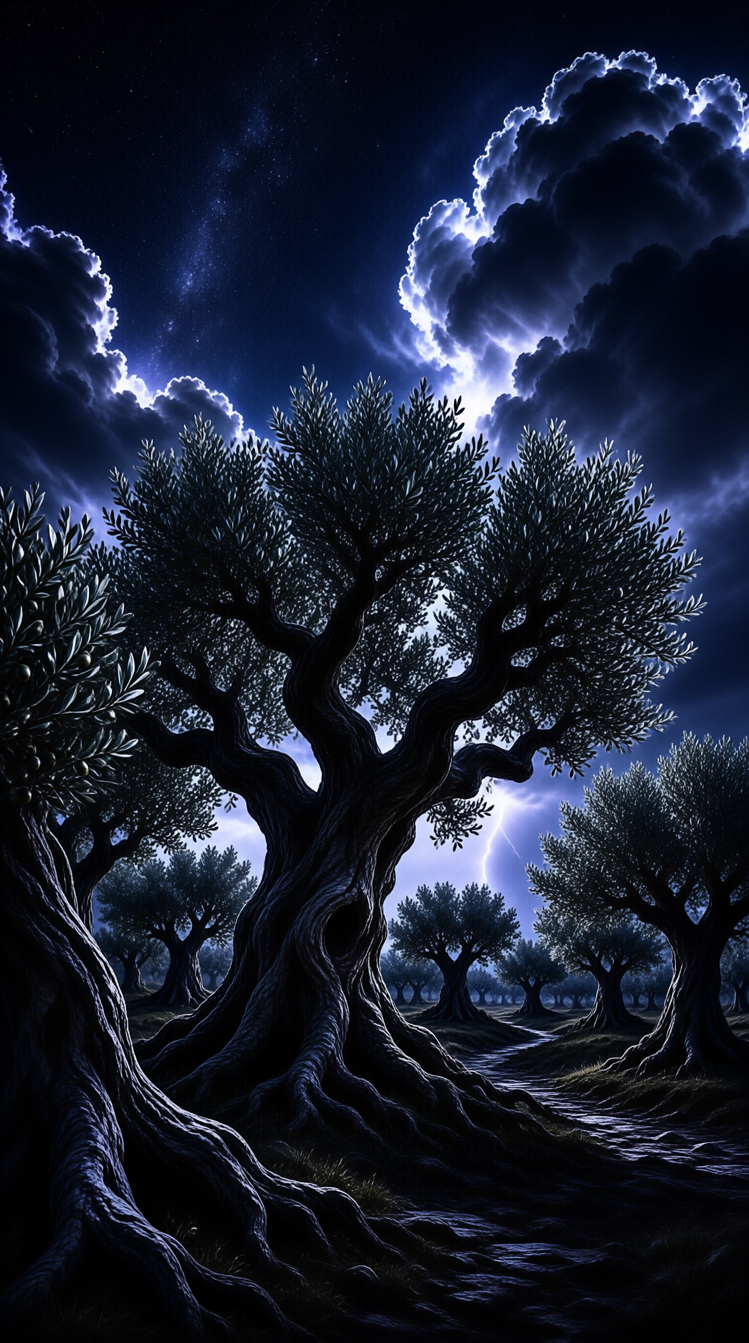 Ancient Tree in Stormy Night