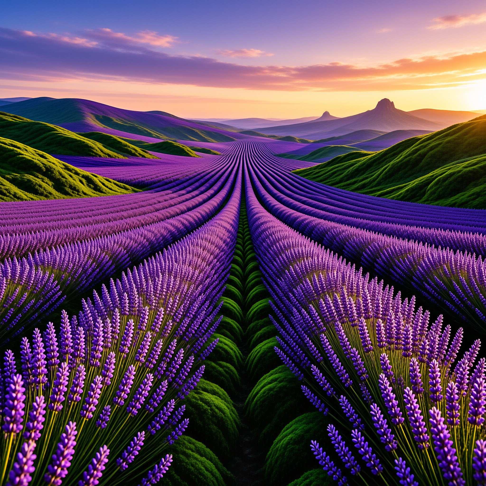 Lavender Fields at Sunset