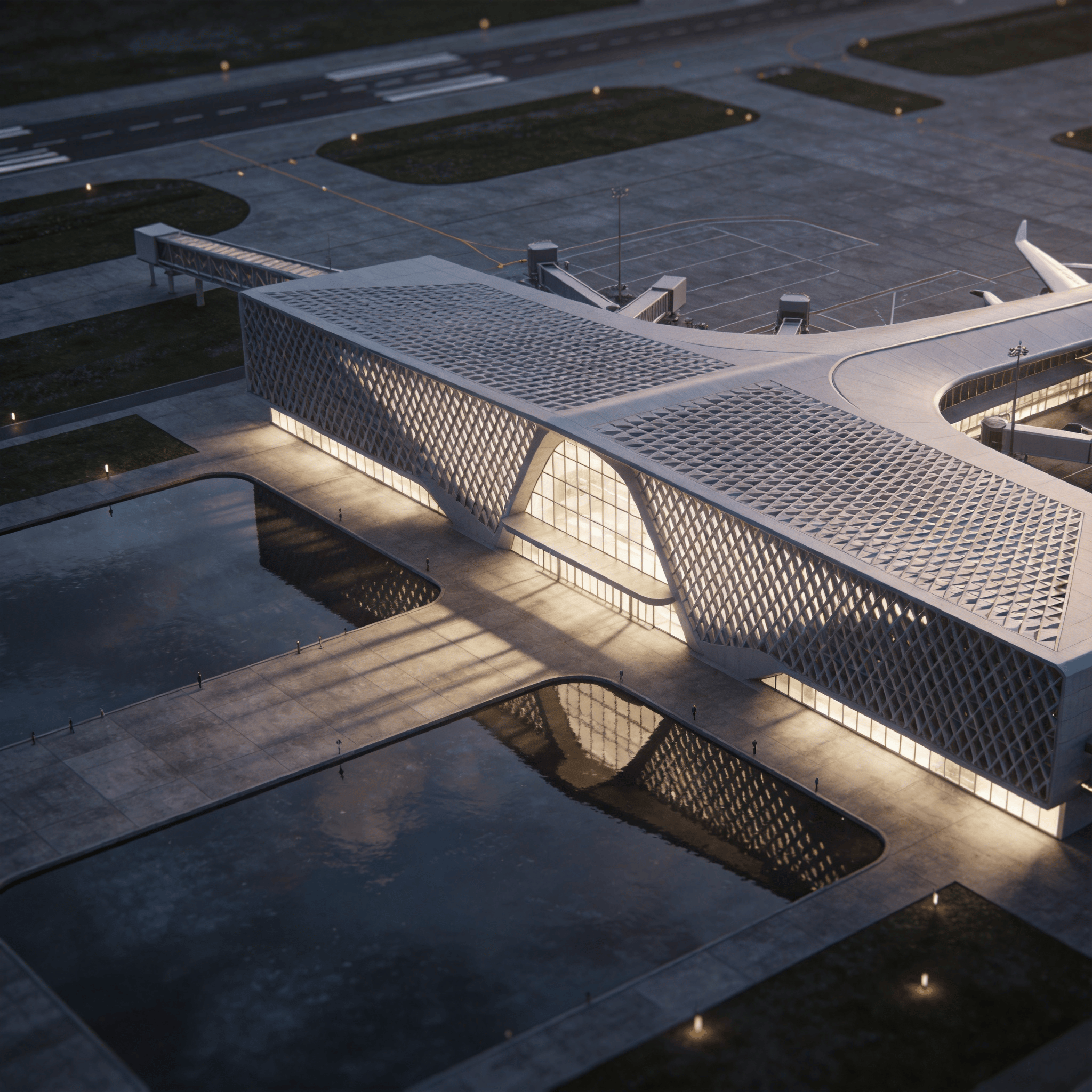 Terminal with Parametric Facade — Reflecting Pool