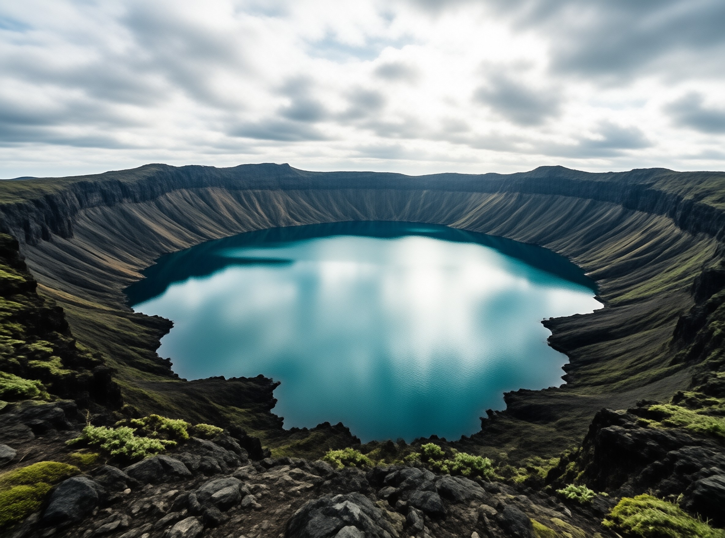 Volcanic Crater Lake Landscape