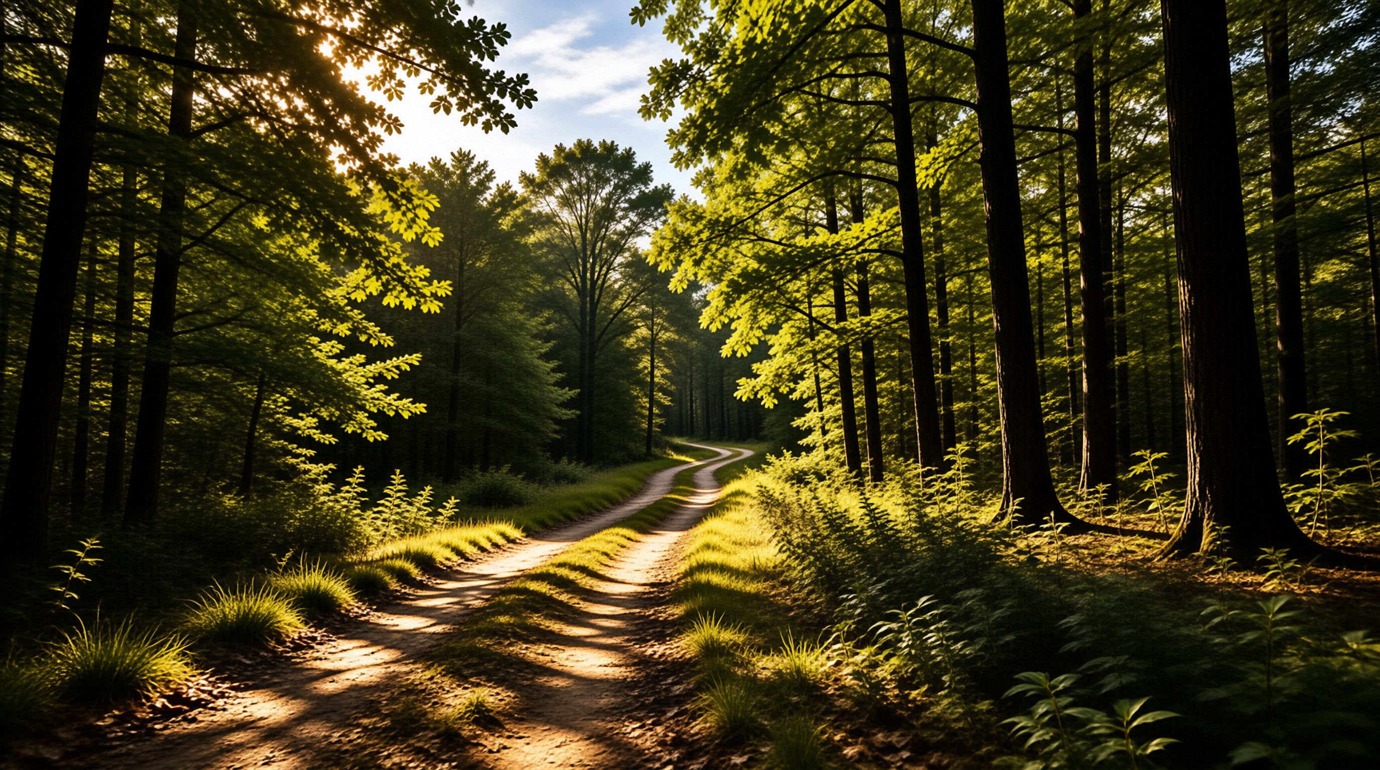 Sunlit Winding Forest Path