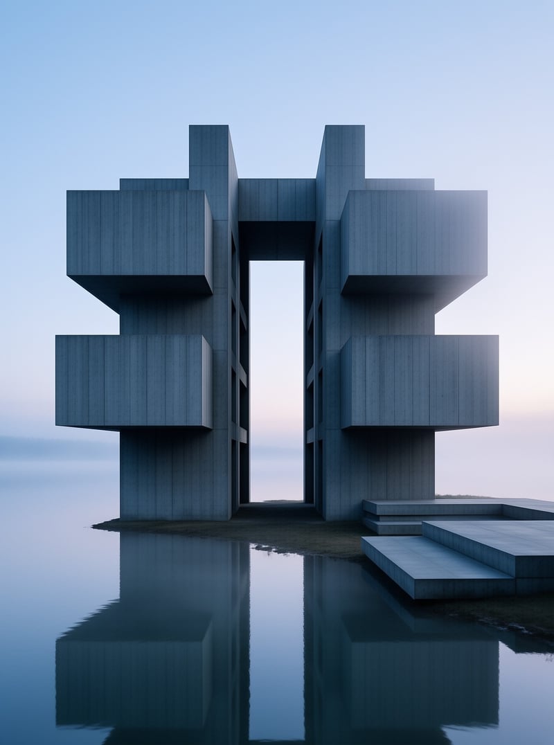 Brutalist Gate at Twilight