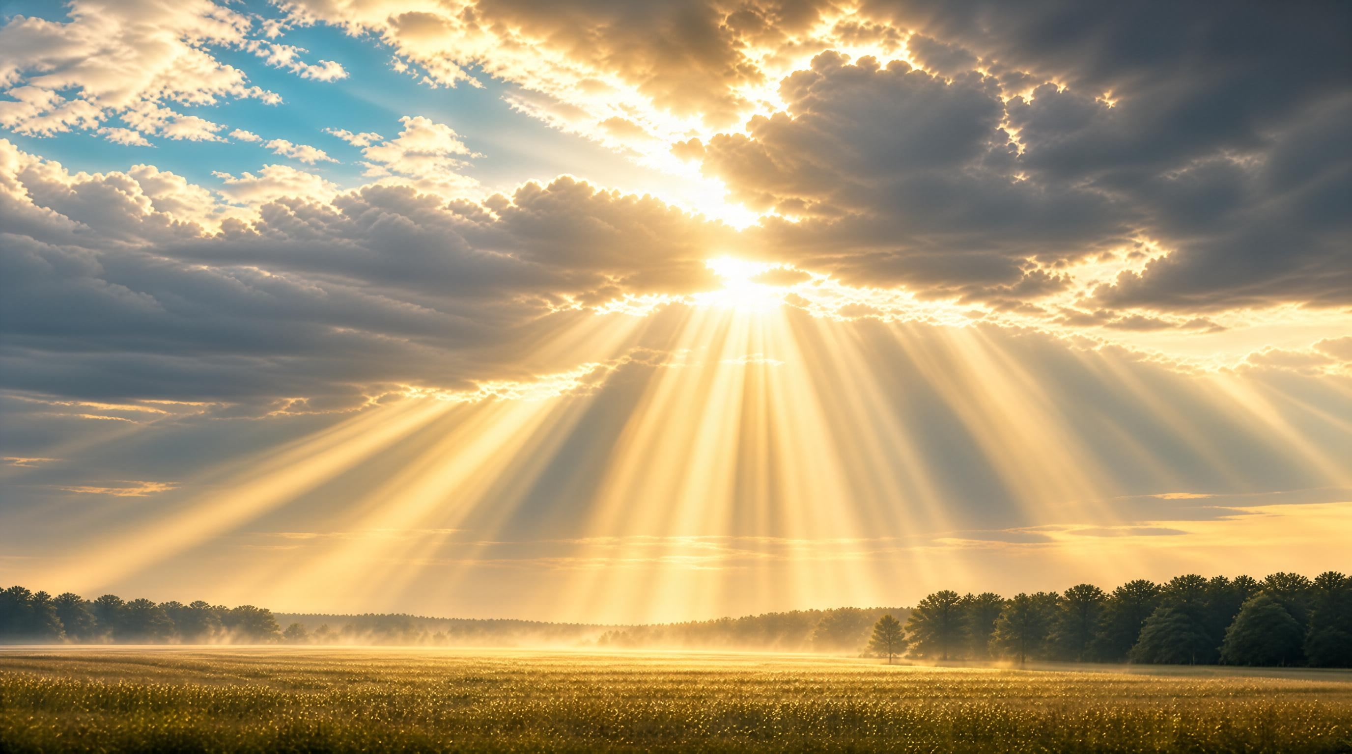 Sunbeams Over a Golden Field