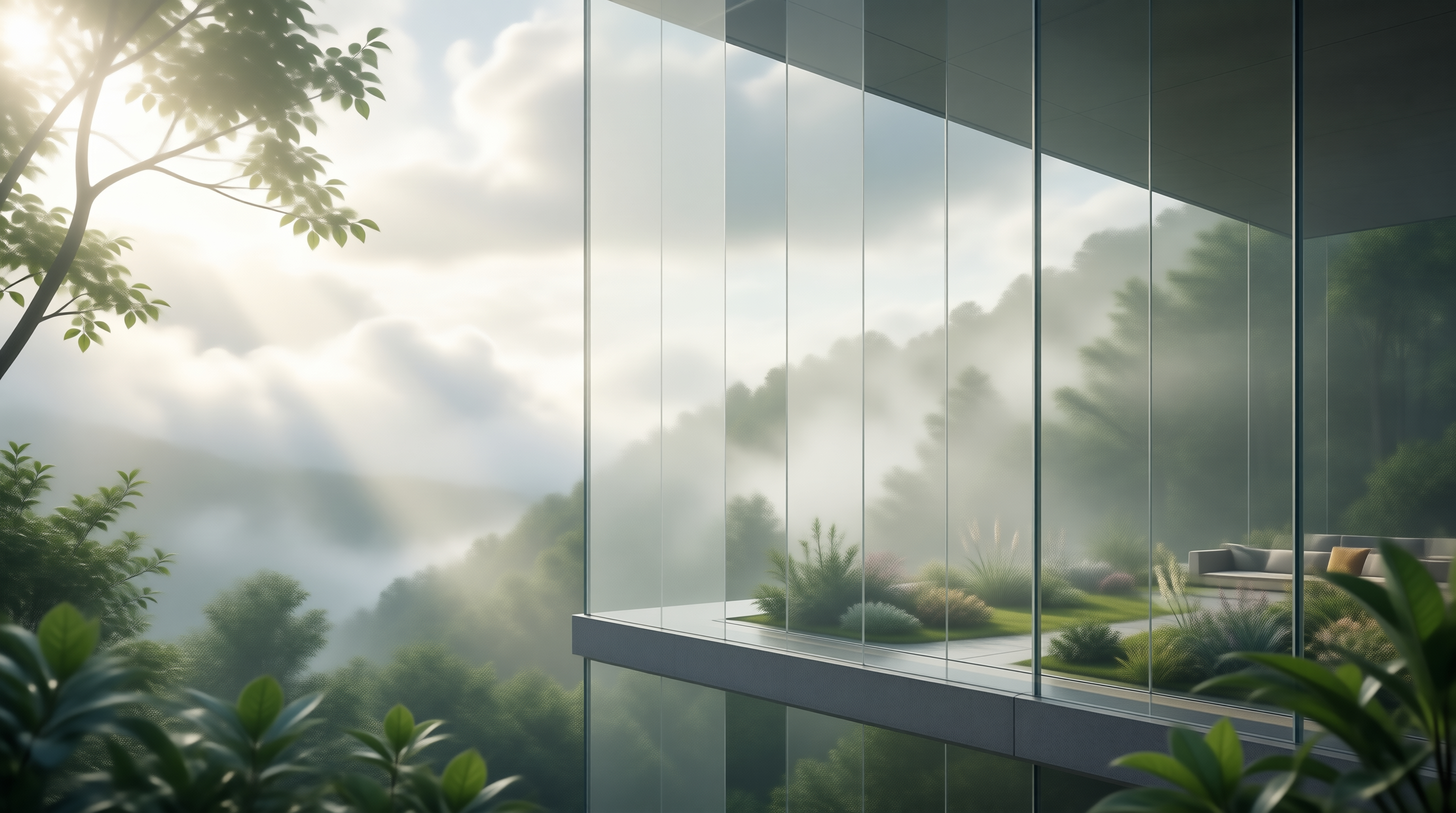 Glass Tower Over Misty Forest