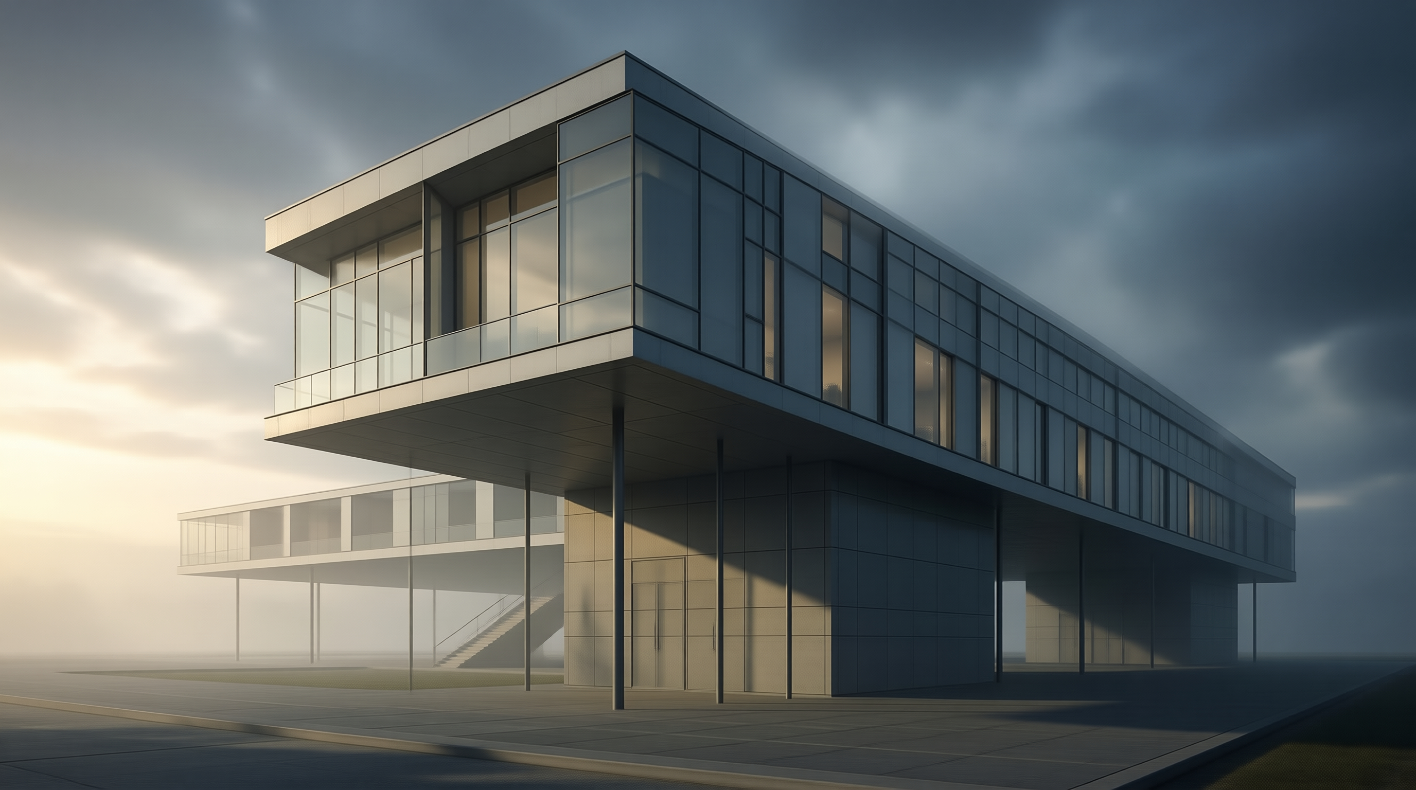 Minimalist Building at Dusk