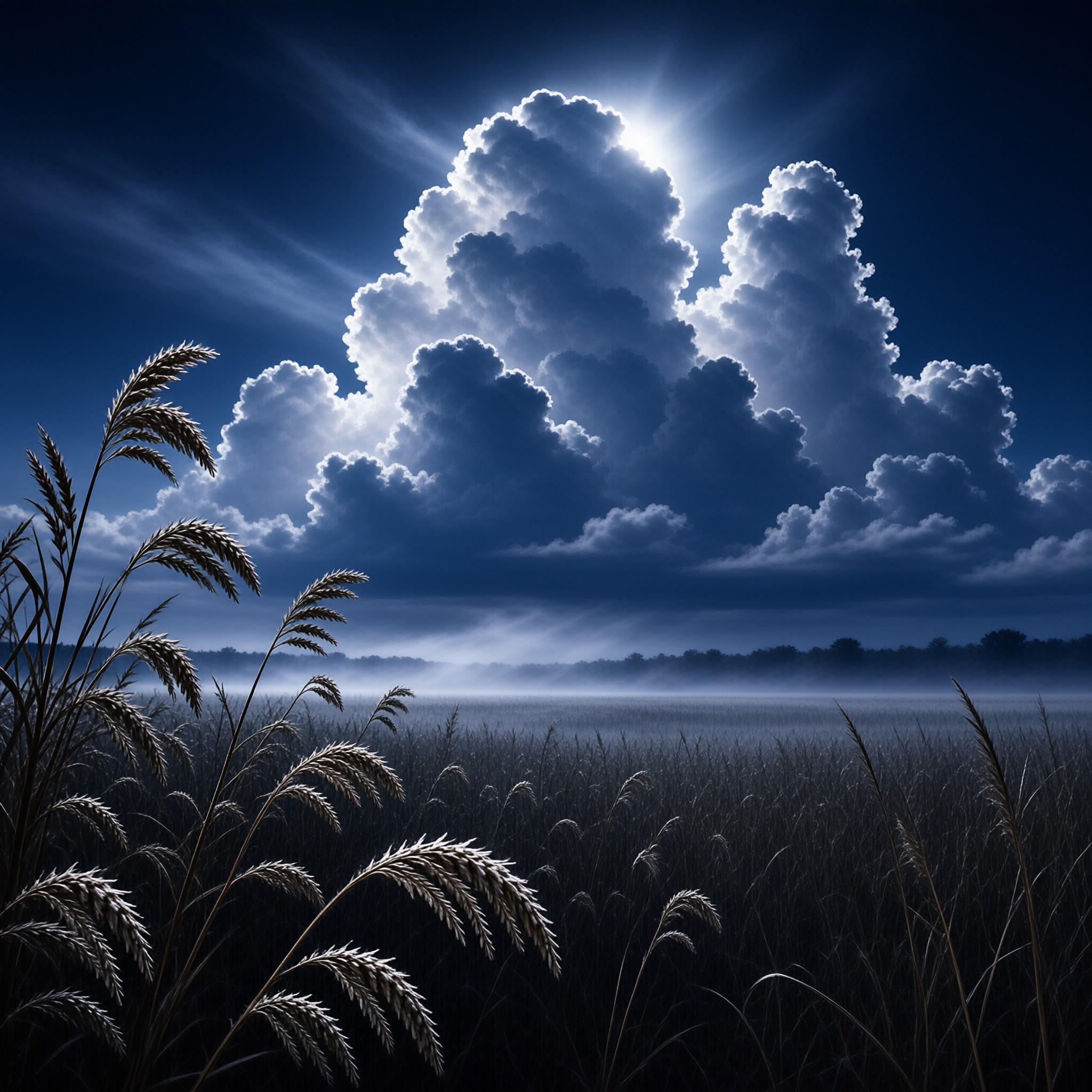 Dramatic Sky Over Misty Field