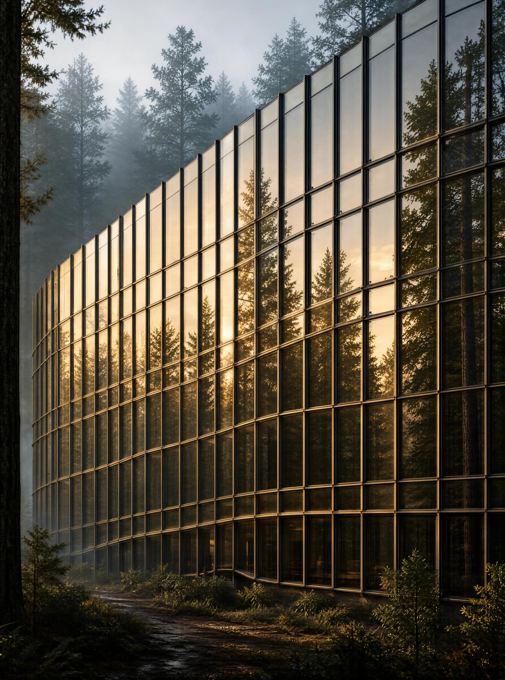 Glass Building in Forest