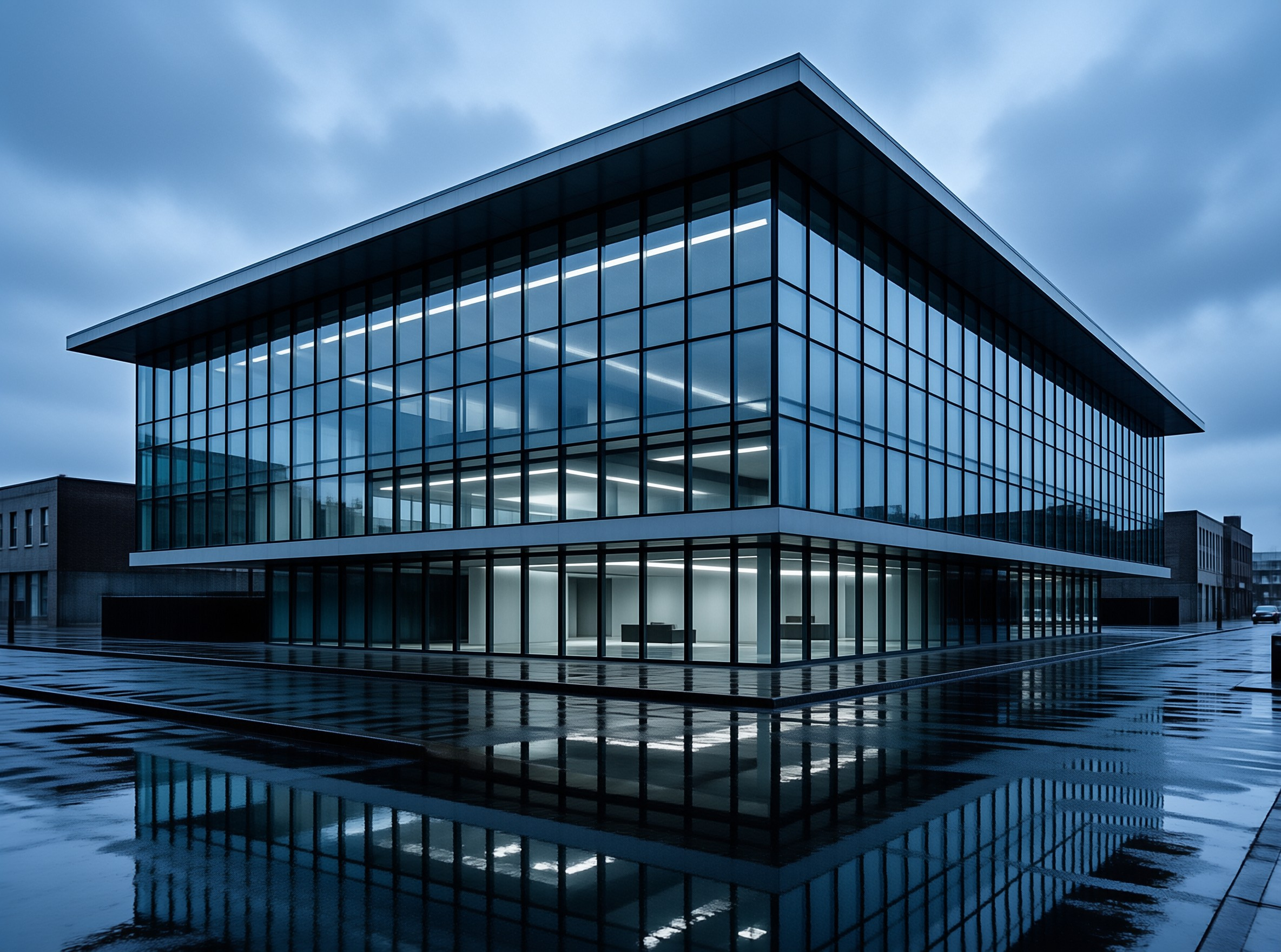 Modern Glass Building at Dusk
