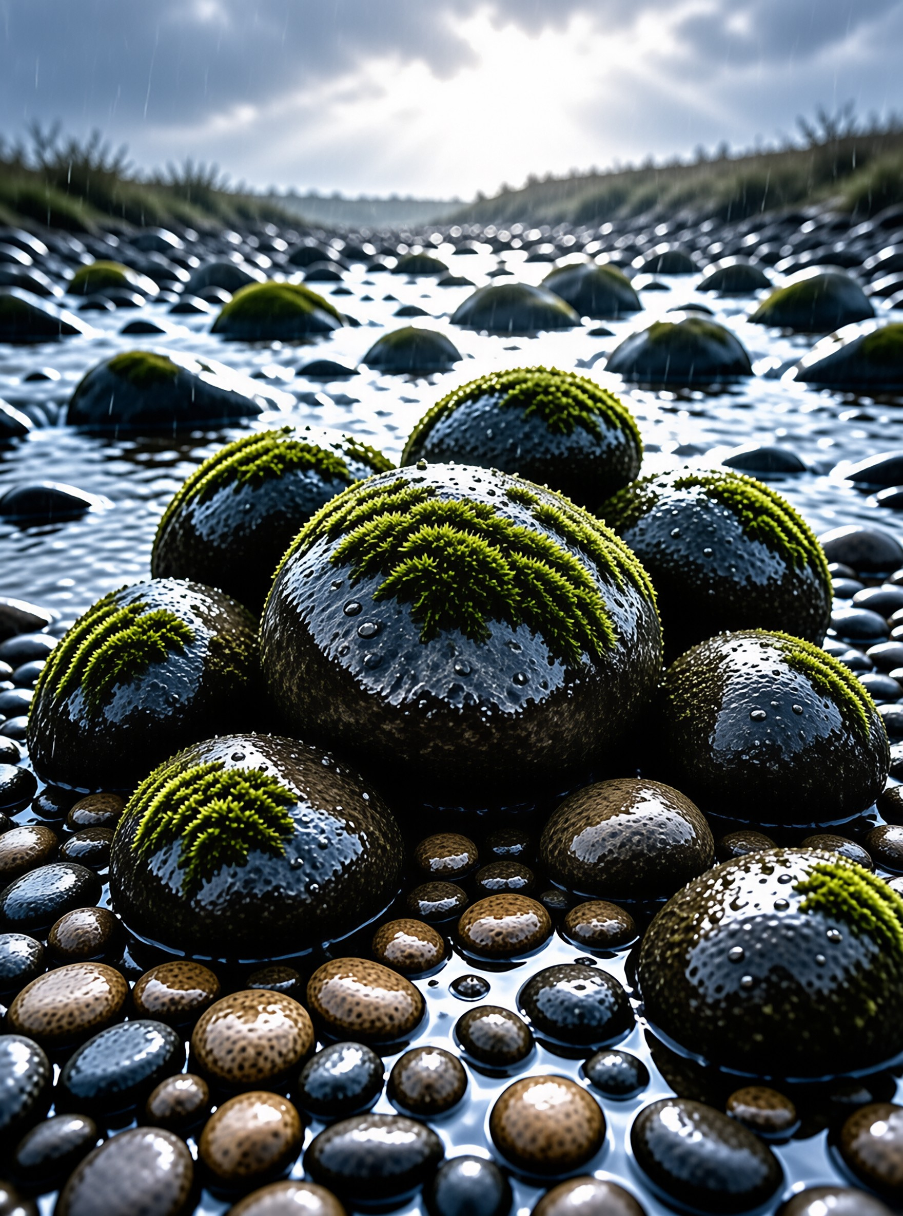 Mossy Stones in Rain