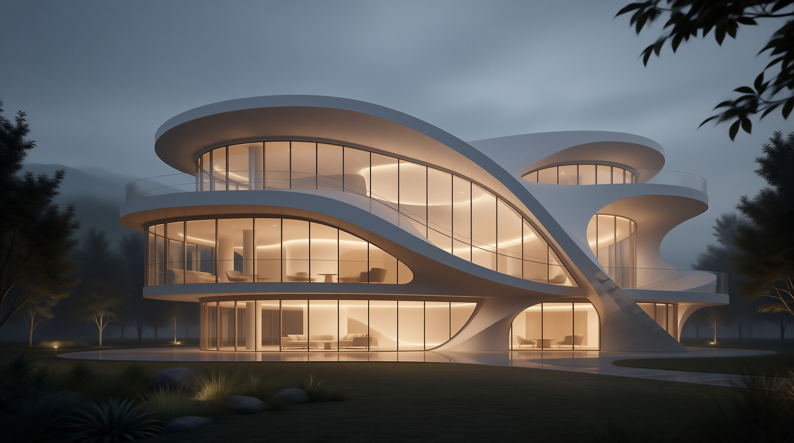 Futuristic Villa at Dusk