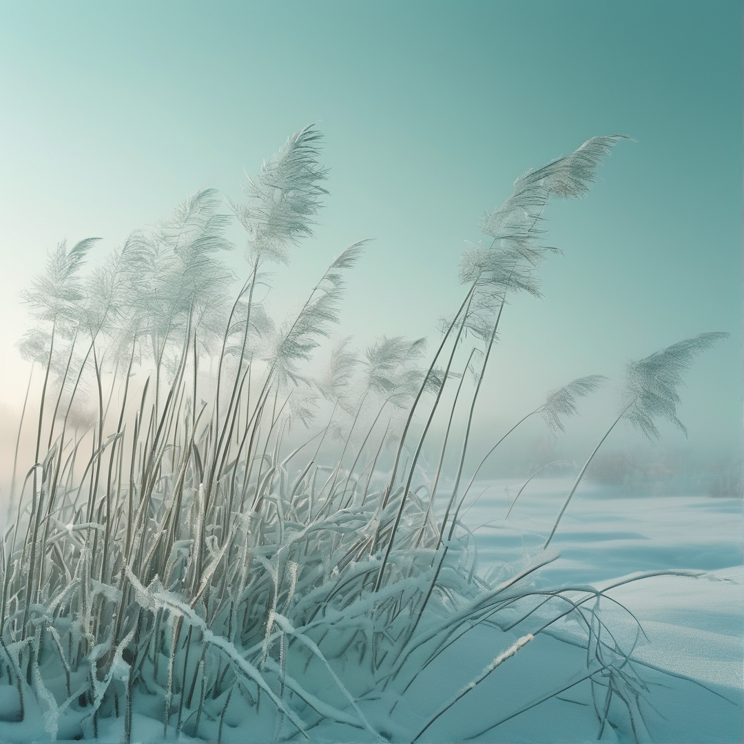 Frozen Reeds in Winter Snow