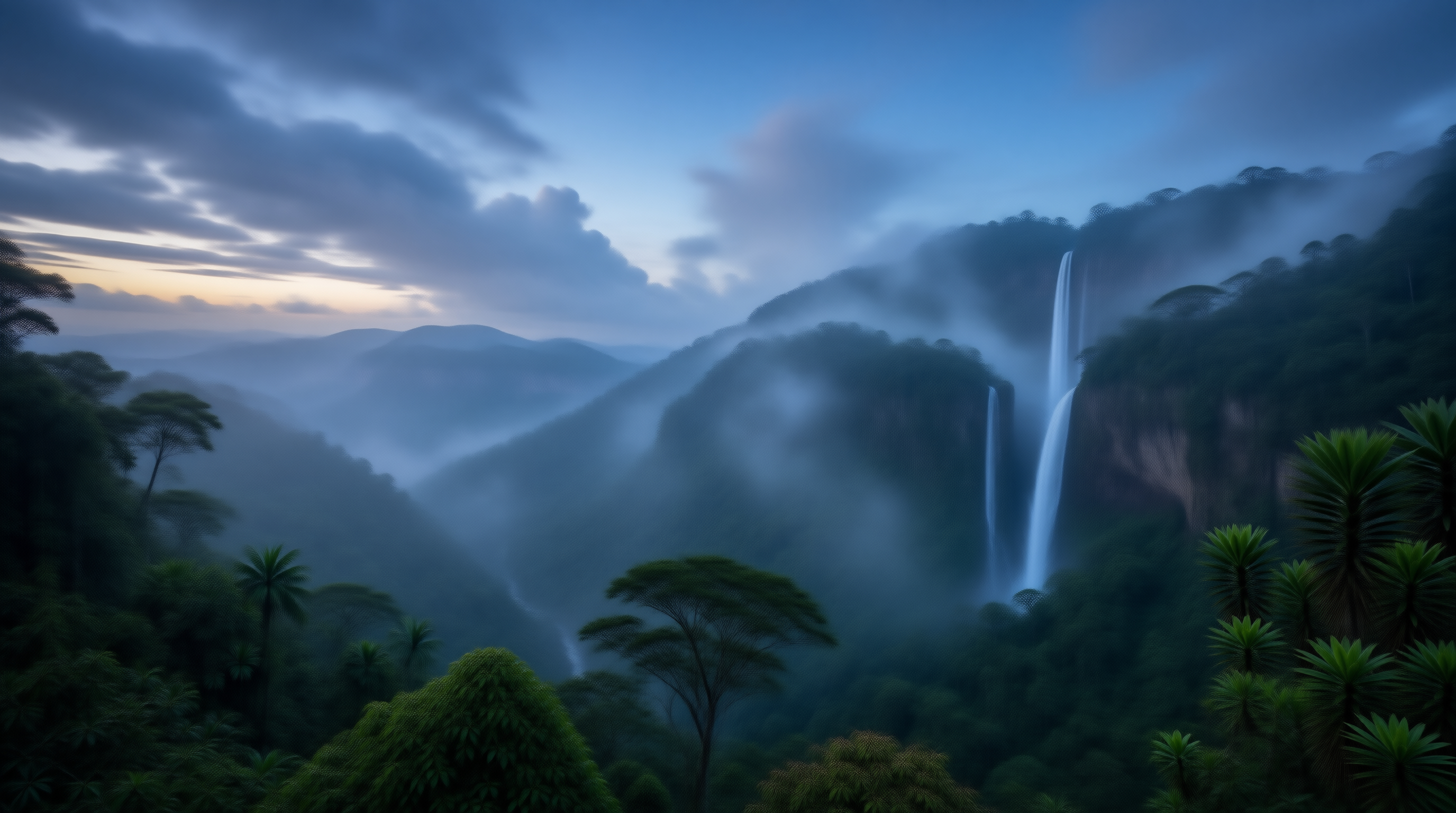 Misty Waterfall Landscape