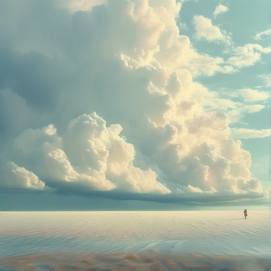 Vast Landscape Under Giant Clouds