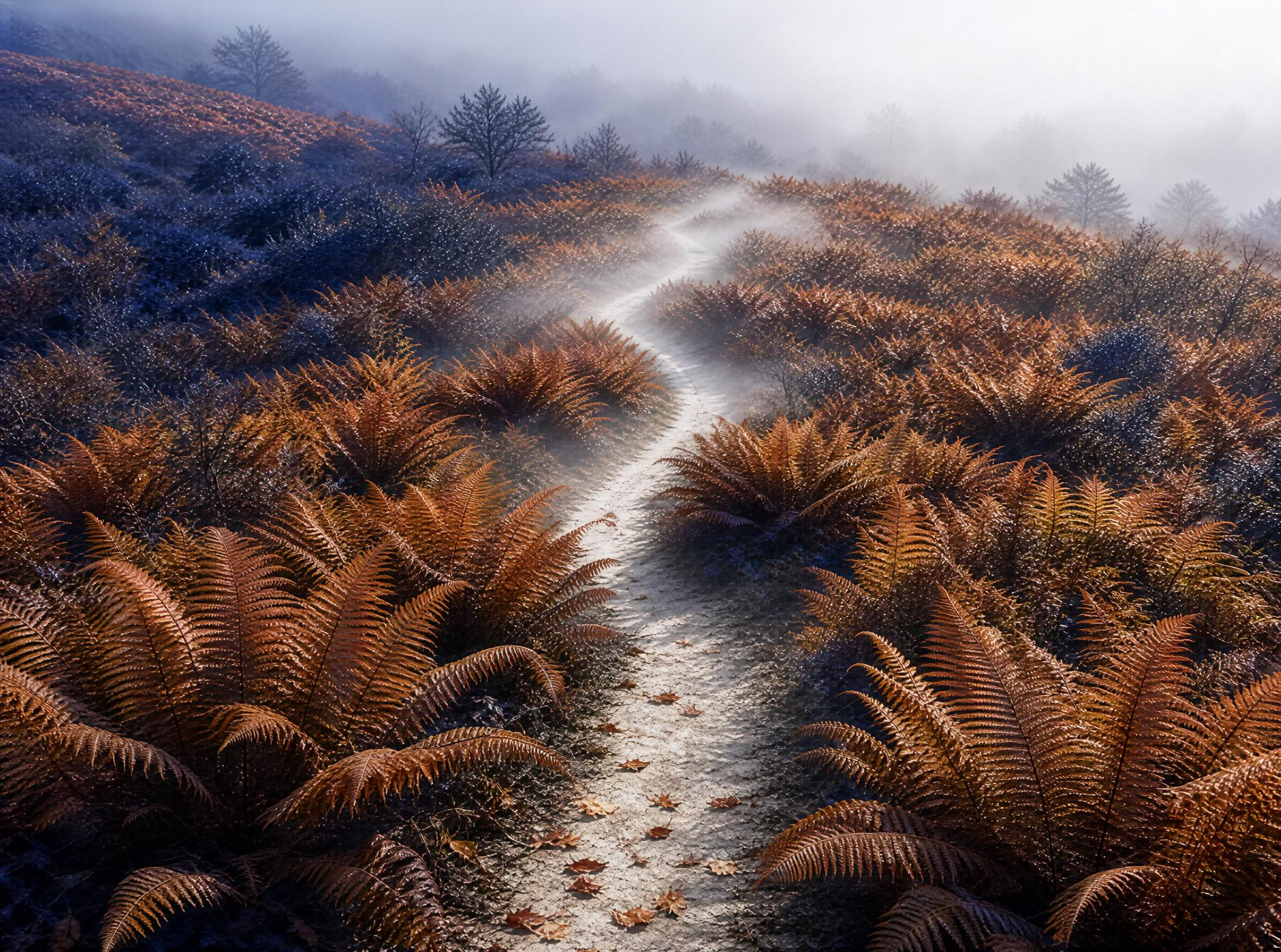 Autumn Path Through Ferns
