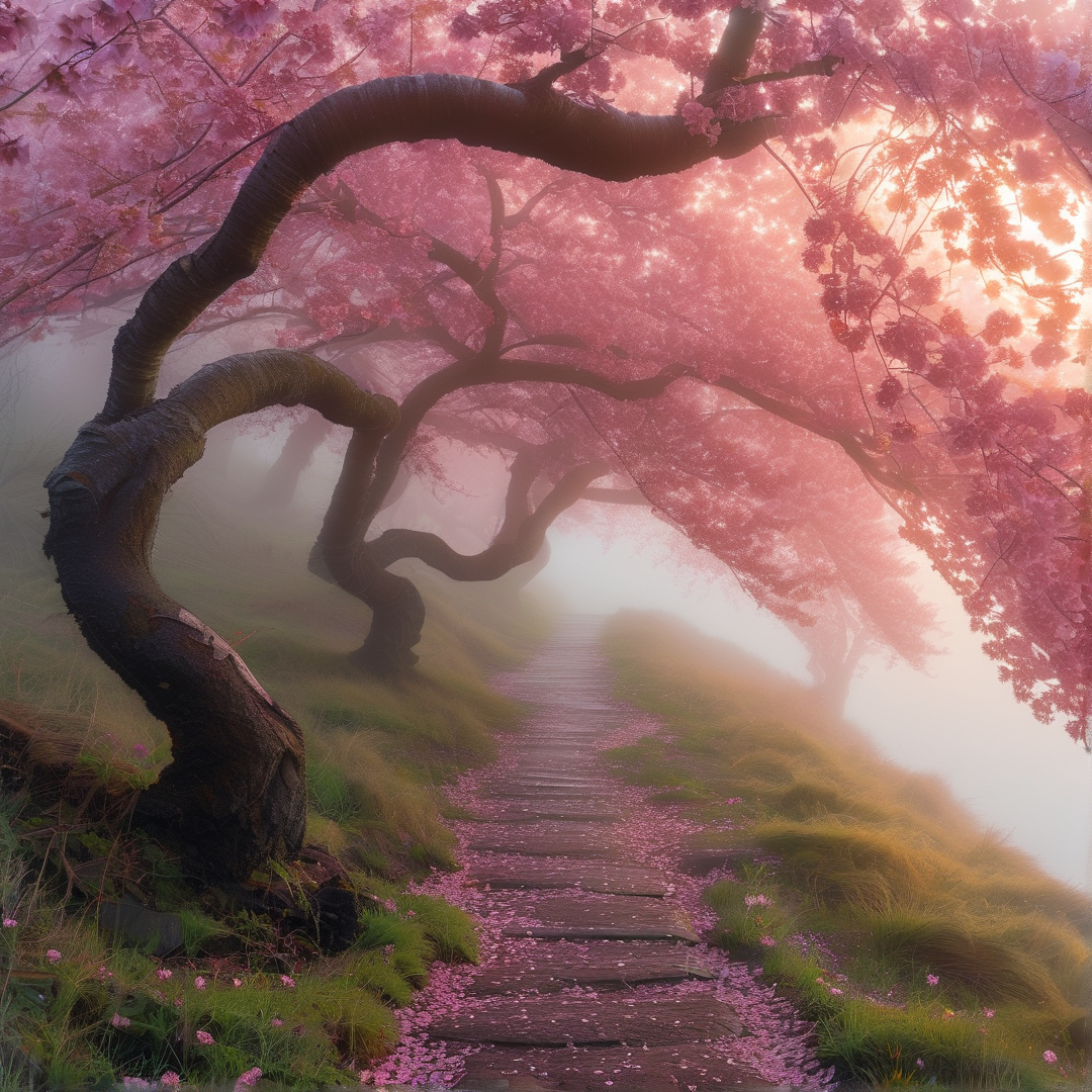 Misty Cherry Blossom Path