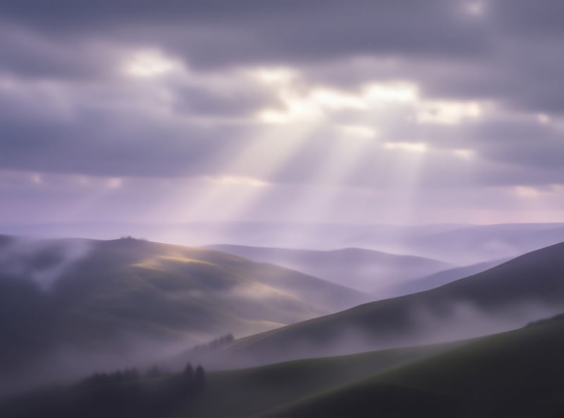 Sunbeams Over Misty Hills