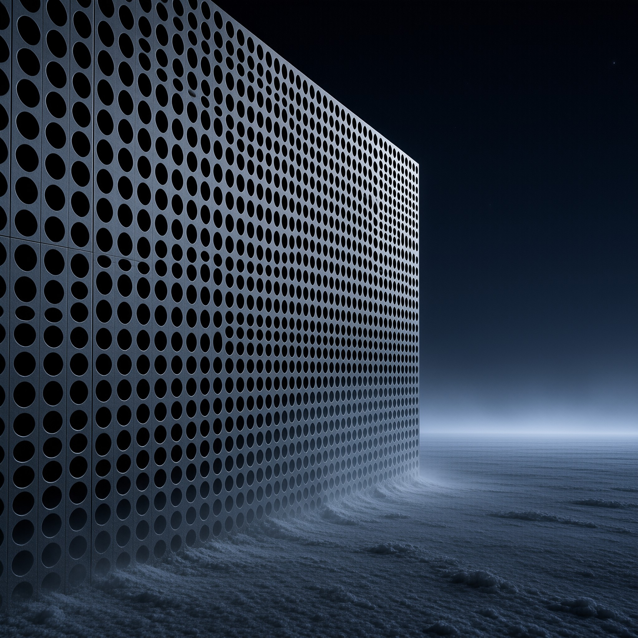Perforated Facade in Frozen Night