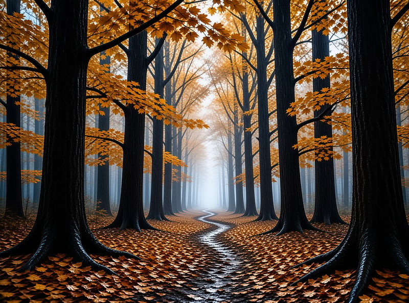 Misty Autumn Forest Path