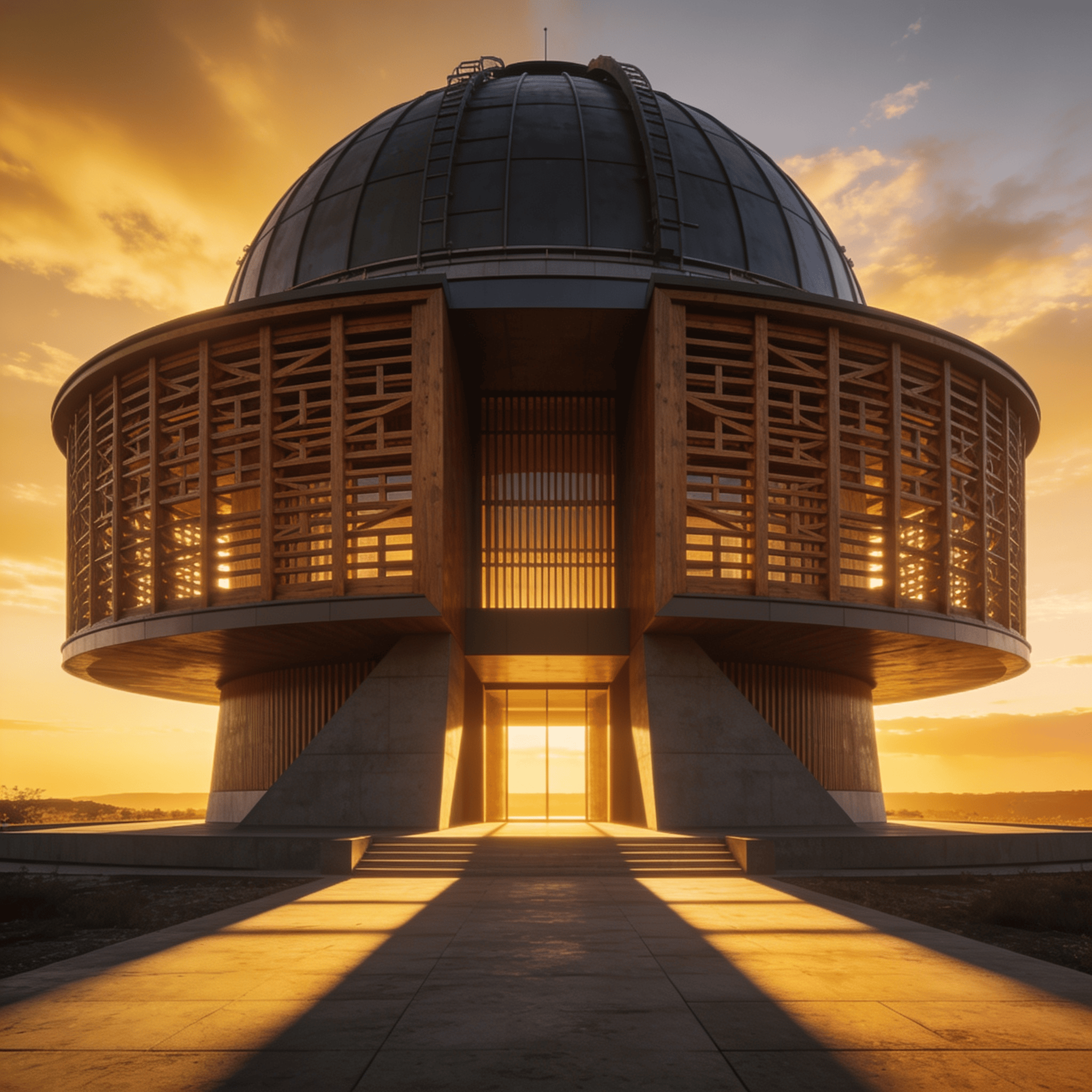 Observatory with Wooden Lattice — Golden Sunset