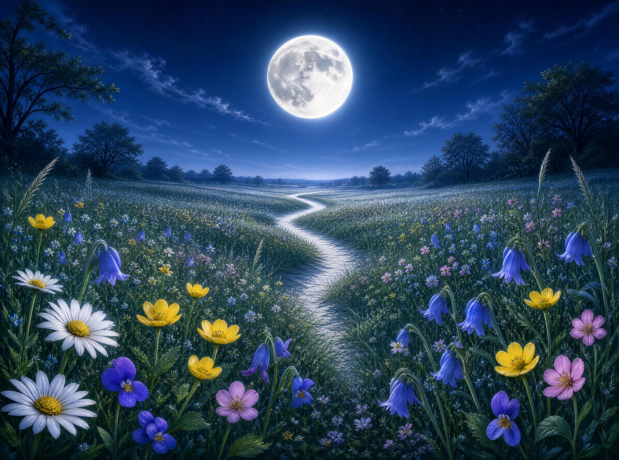 Moonlit Wildflower Meadow