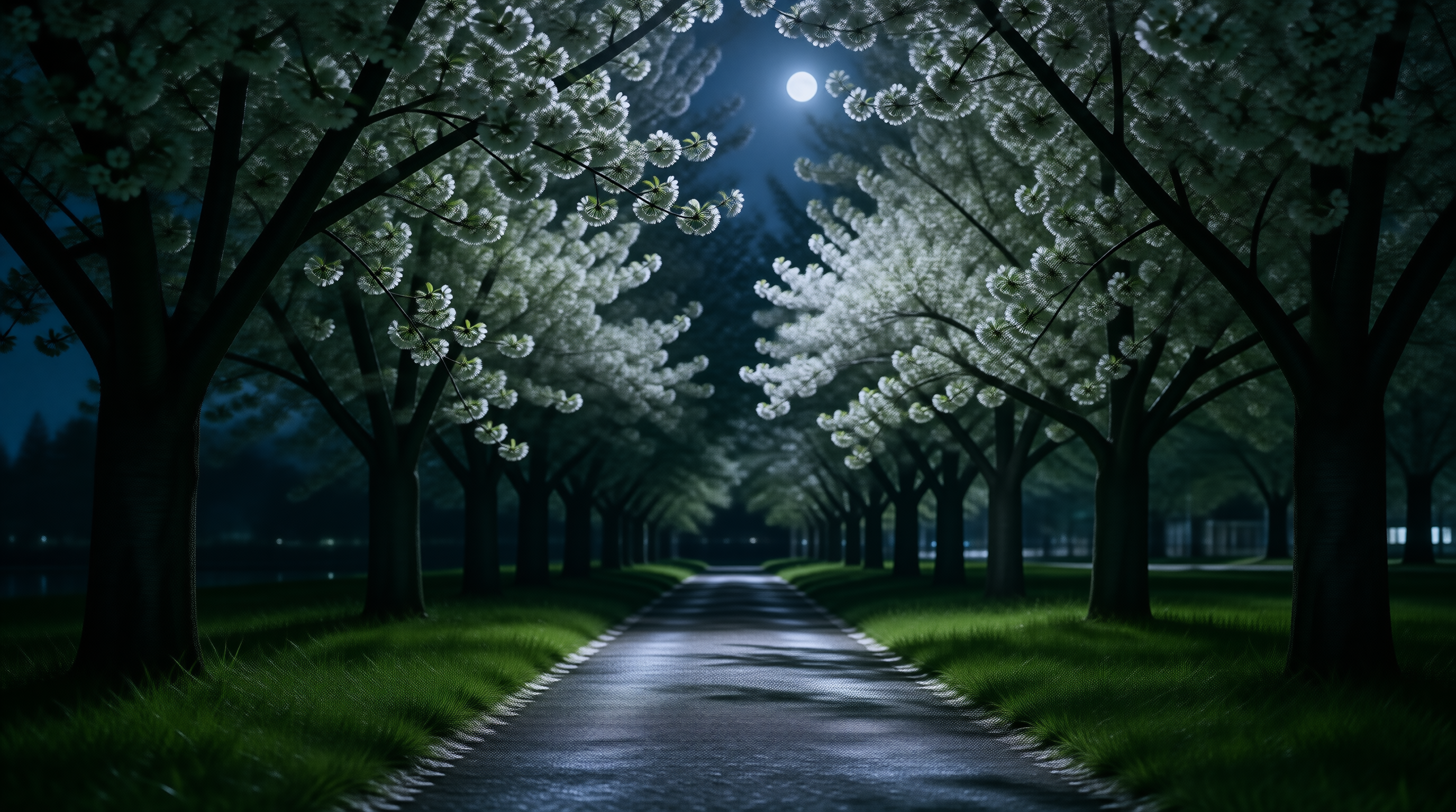 Moonlit Blossom Path Landscape