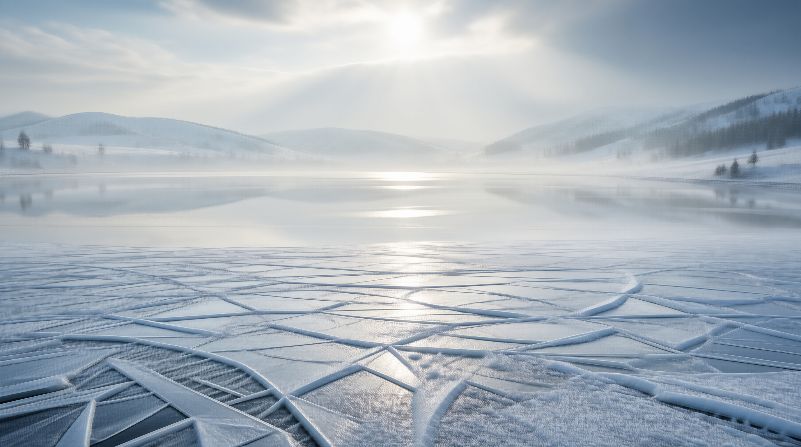 Frozen Misty Lake Sunrise