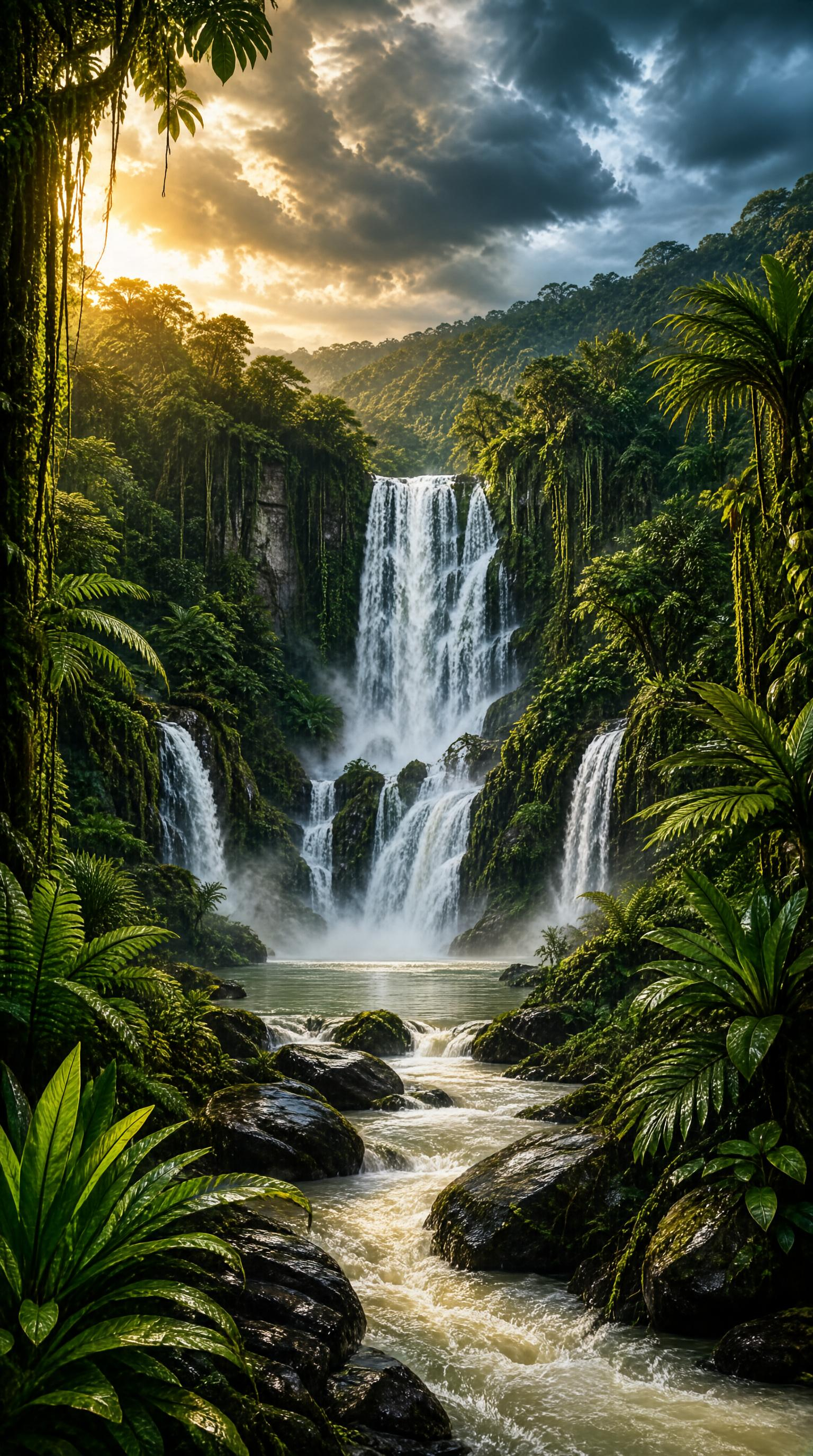 Jungle Waterfall Sunset