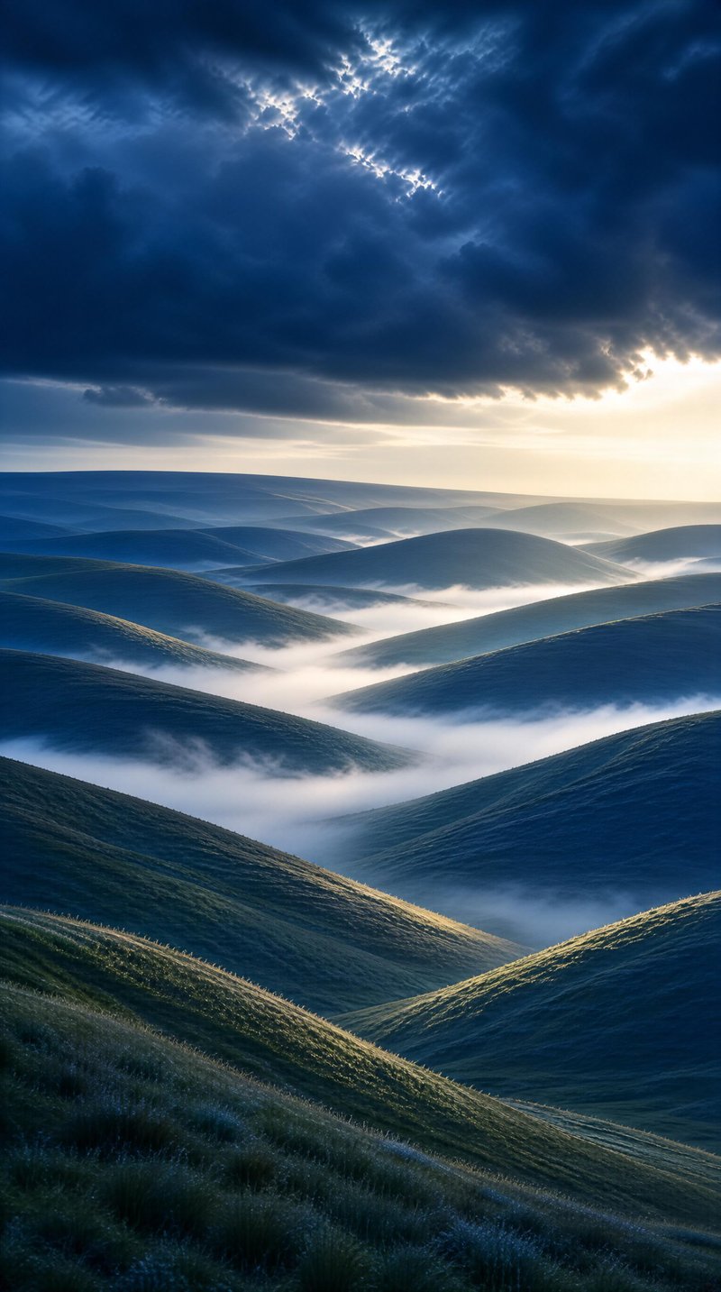 Misty Rolling Hills at Dawn