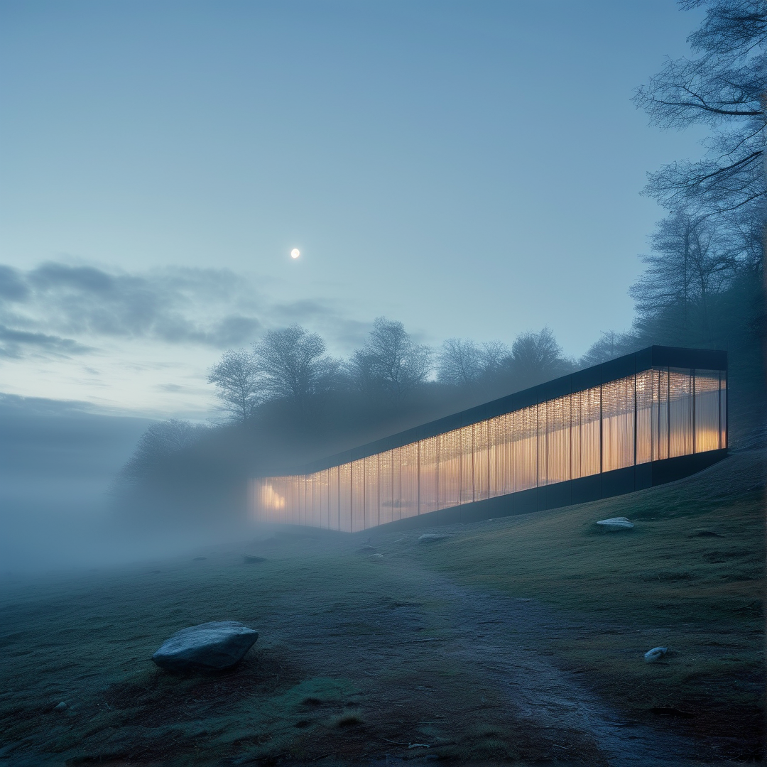 Modern Glass House in Fog