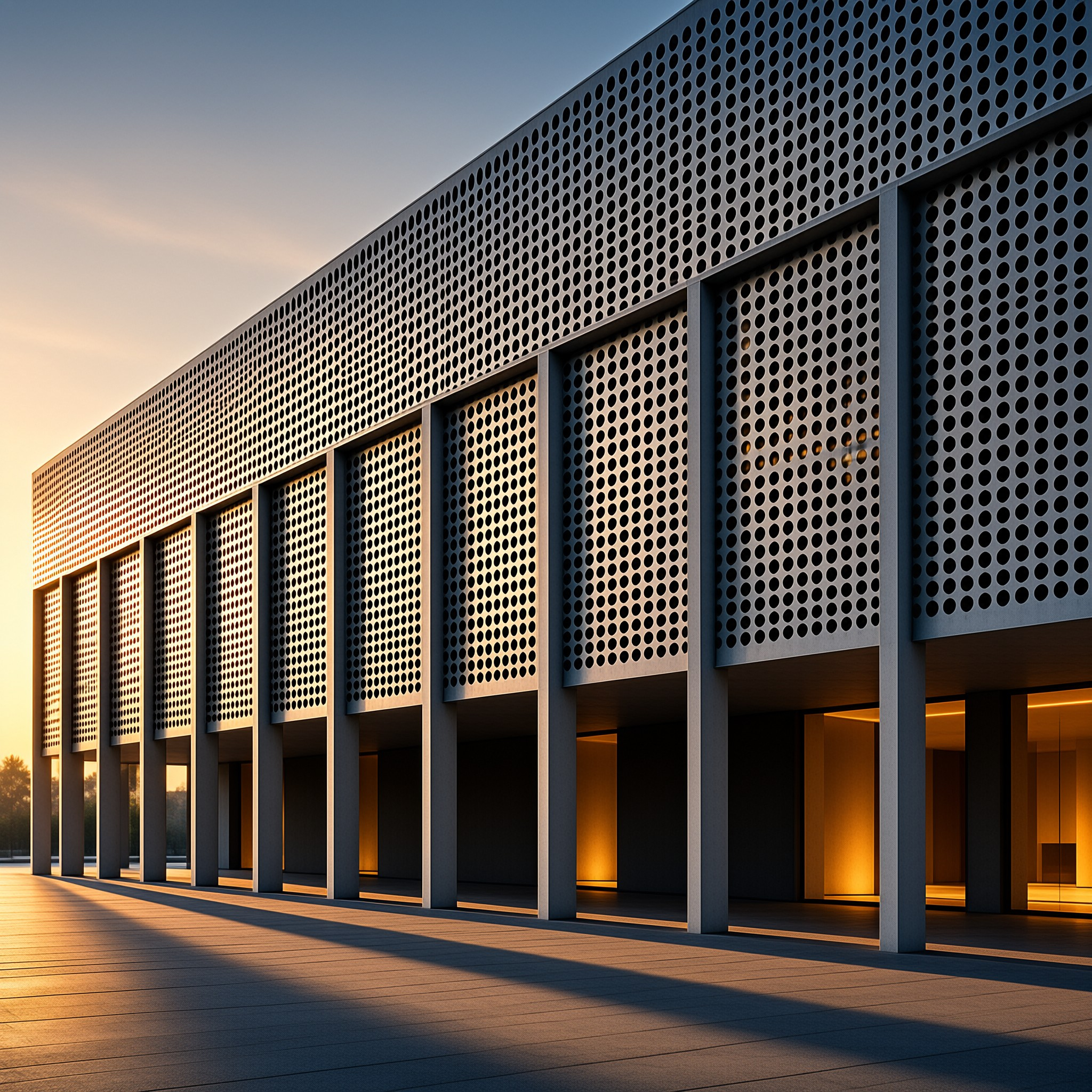 Perforated Facade at Sunset