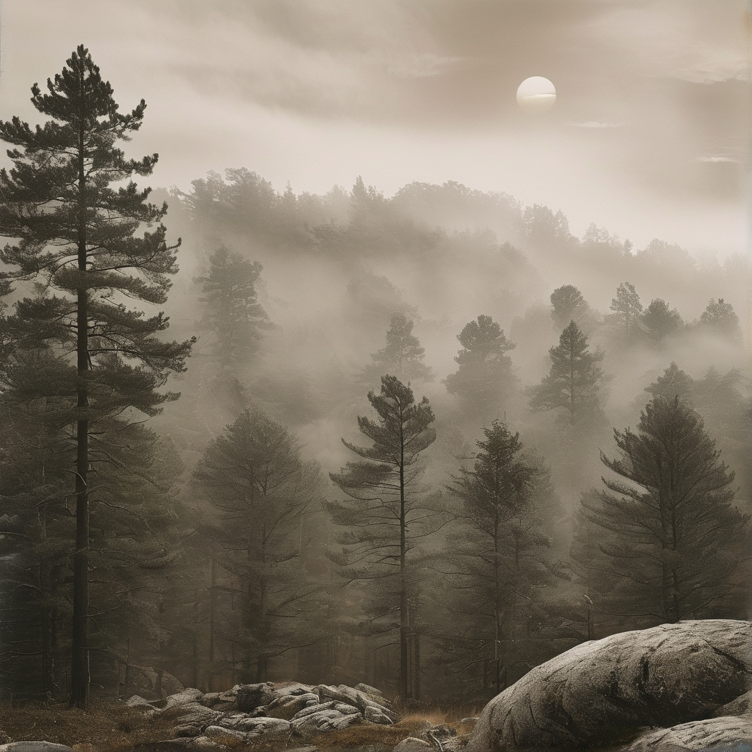 Misty Pine Woodland Landscape