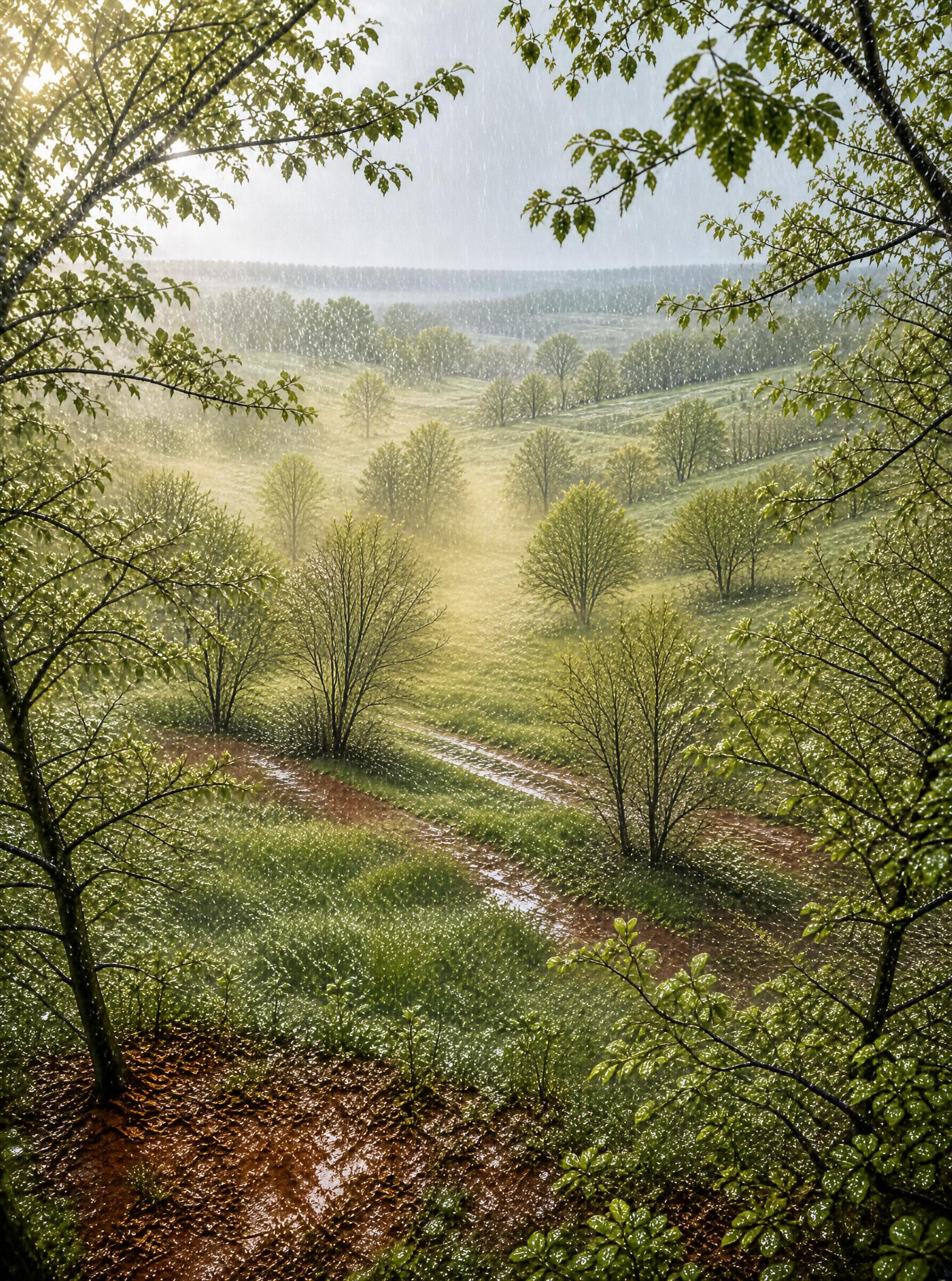 Rainy Countryside Landscape