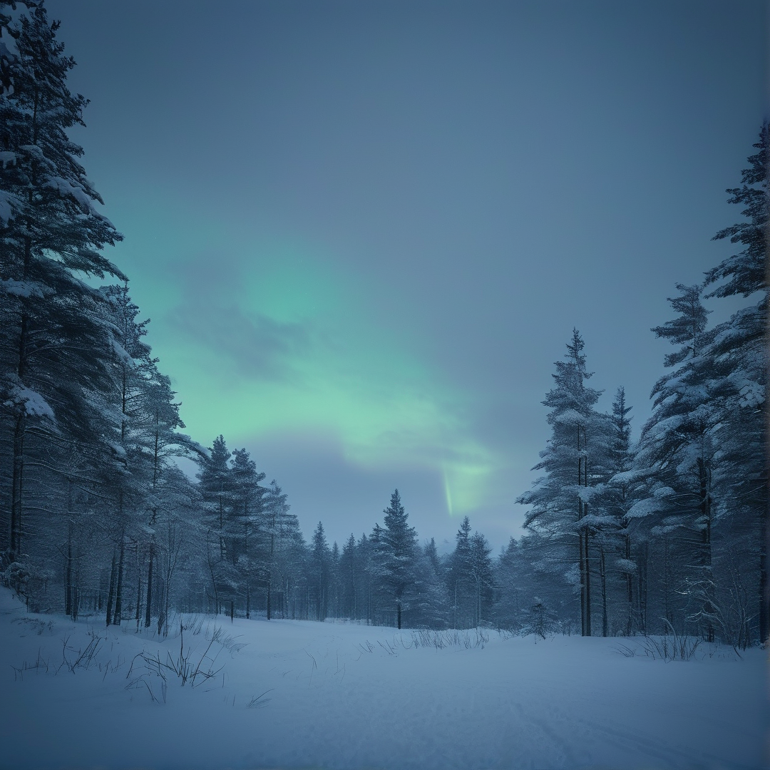 Aurora over Snowy Pine Forest