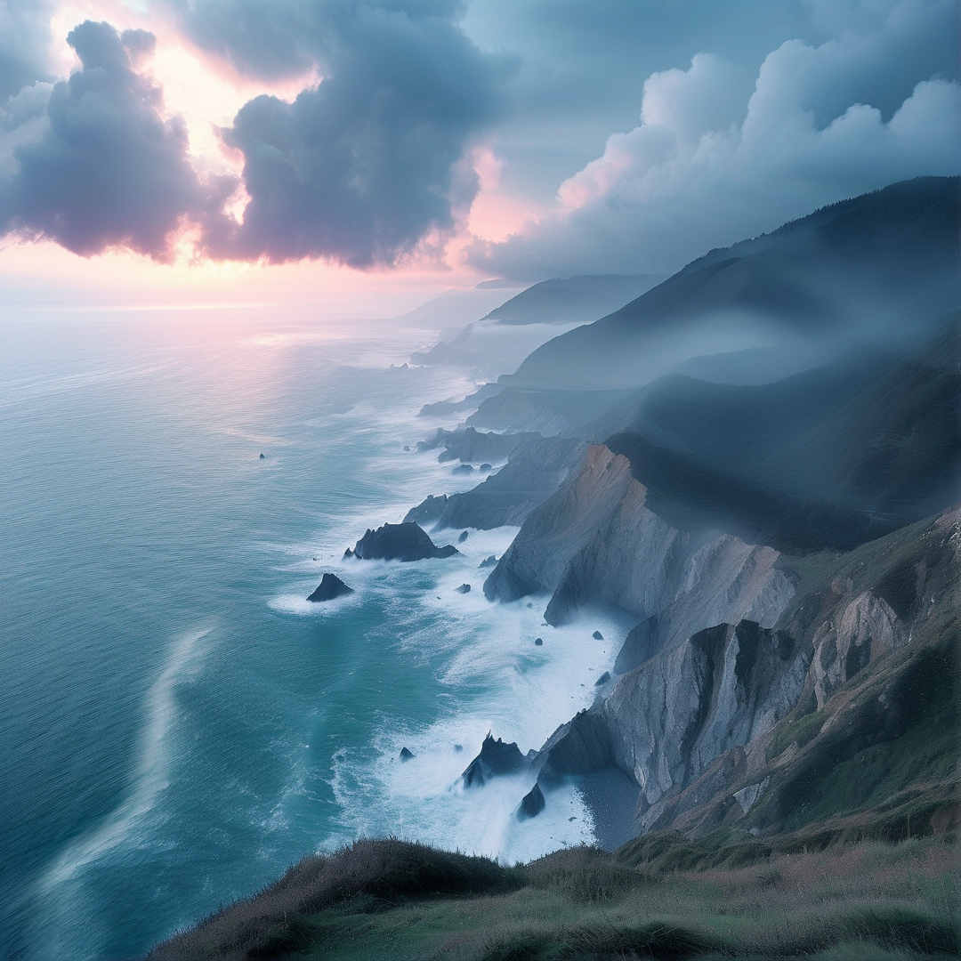 Misty Coastal Sunset