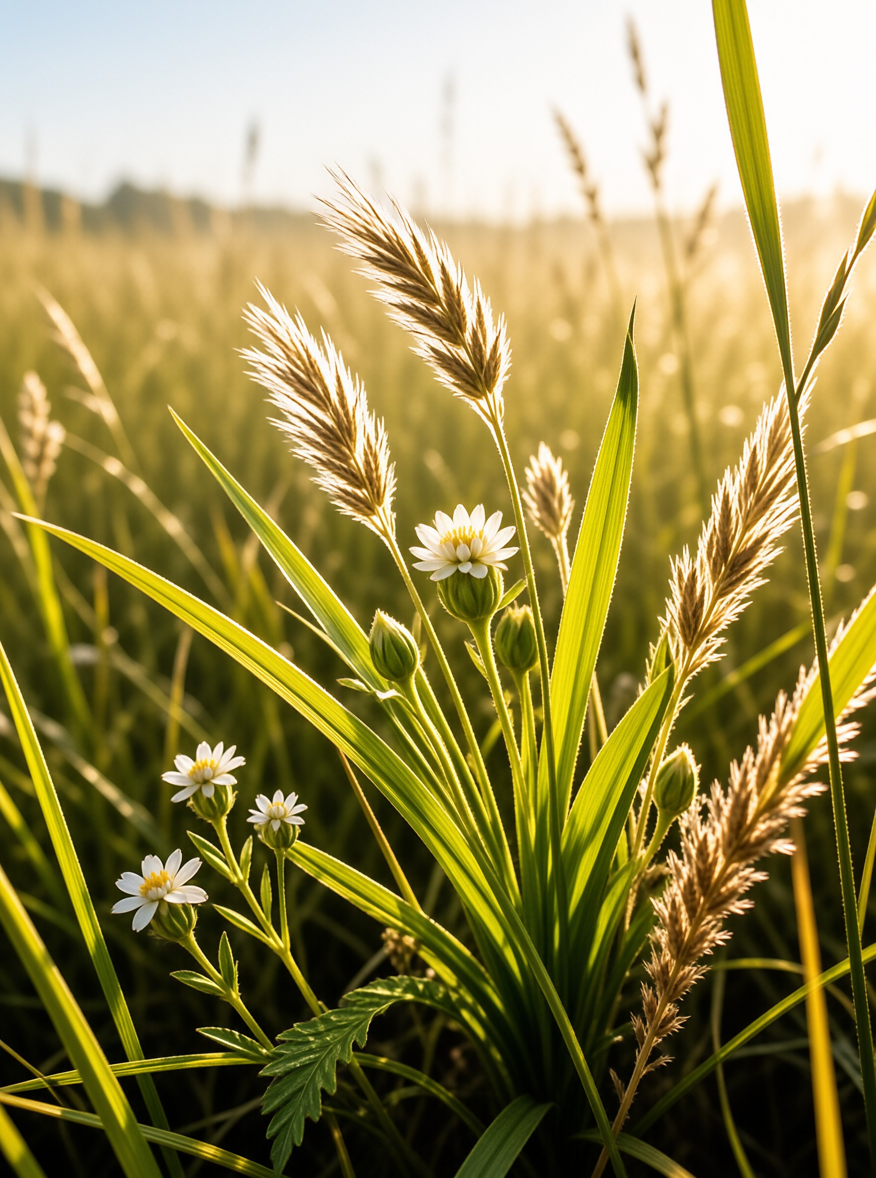 Sunlit Wildflowers and Grass