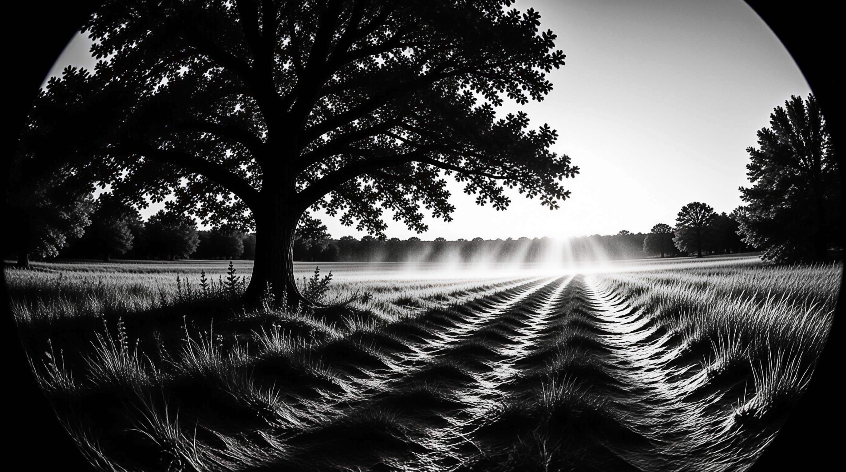 Misty Field with Tree