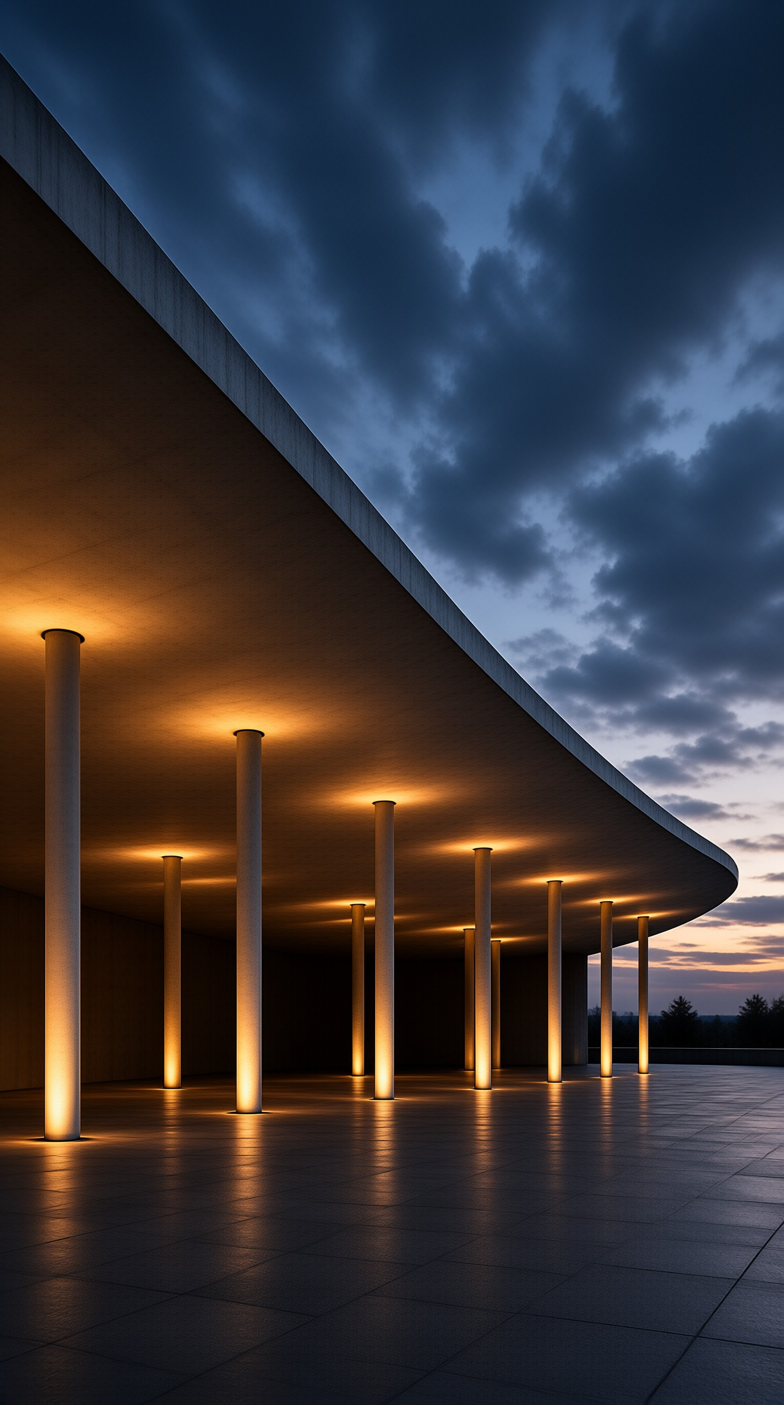 Illuminated Columns at Dusk