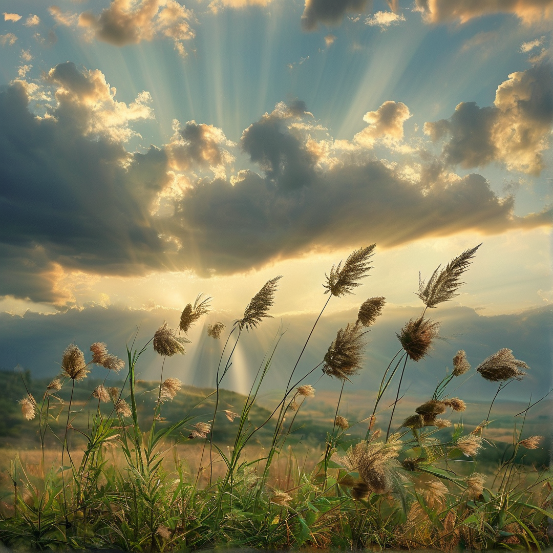 Golden Sunbeams Over Grass